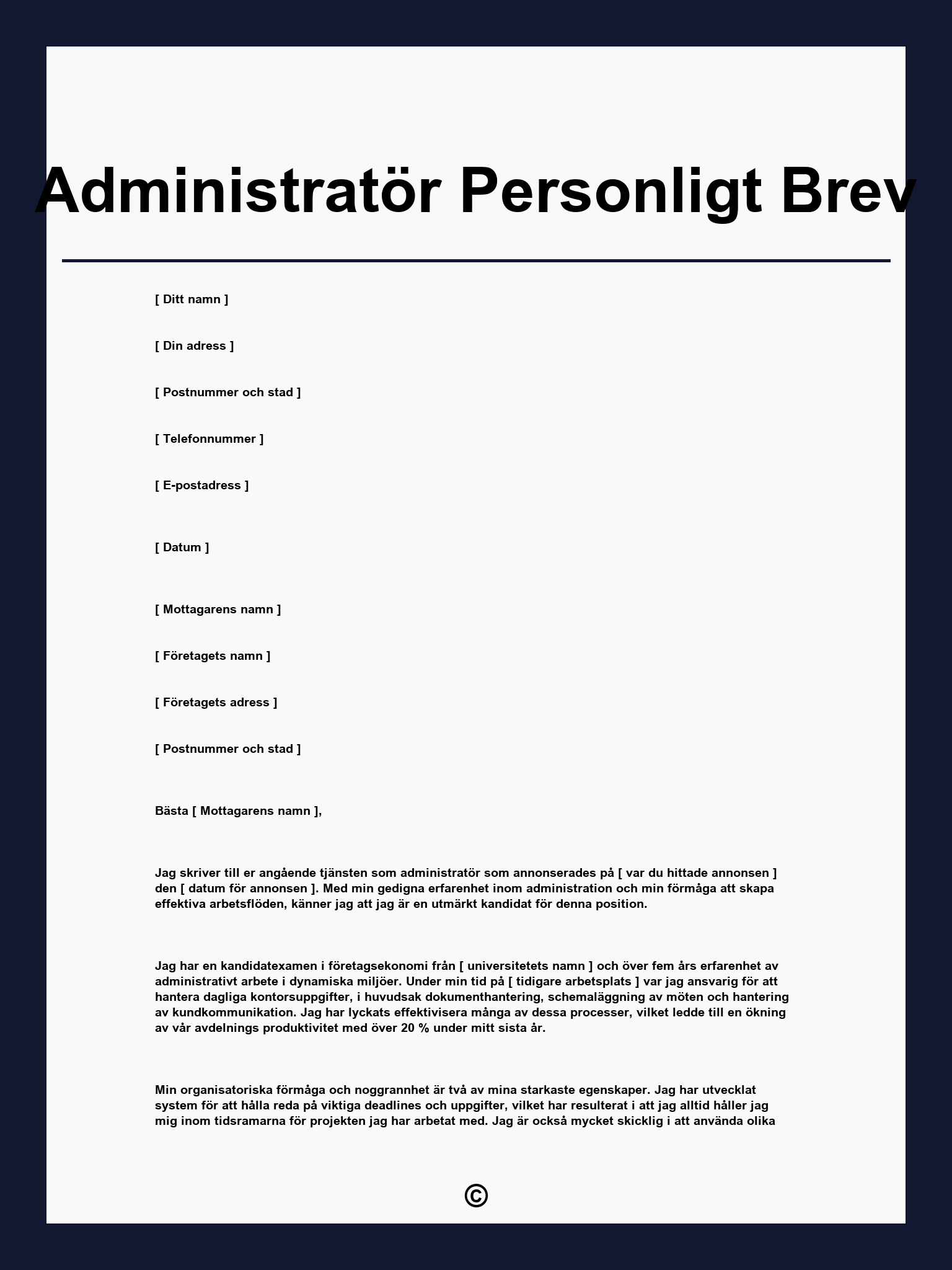 Administratör Personligt Brev