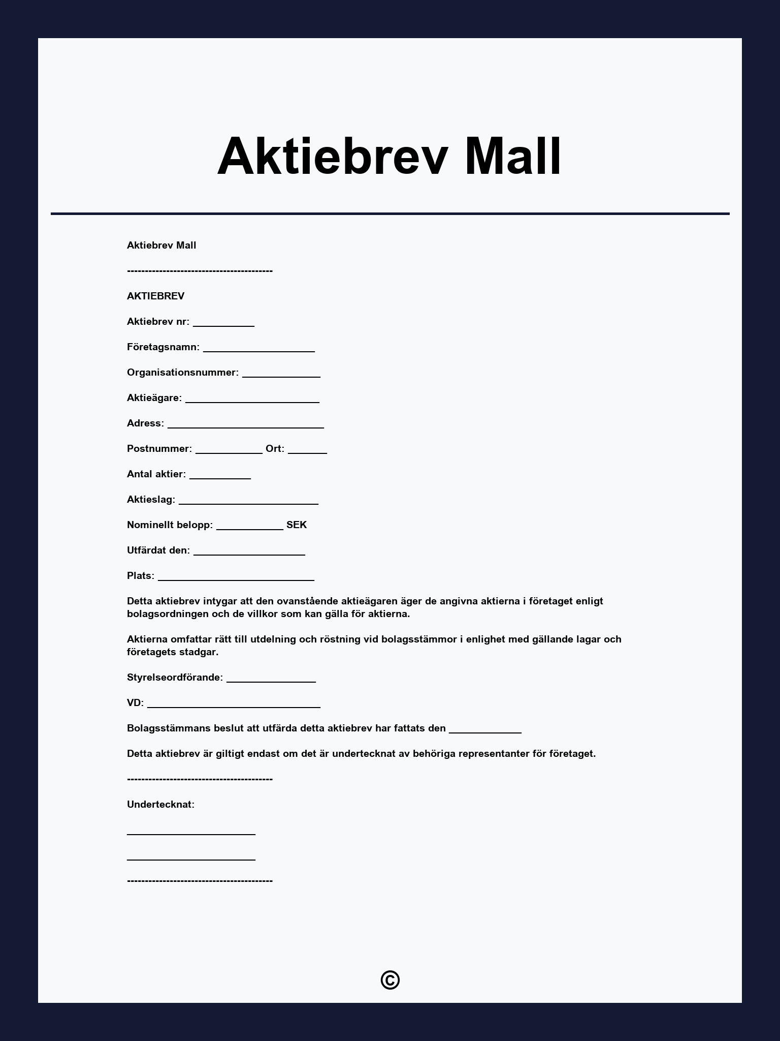 Aktiebrev Mall