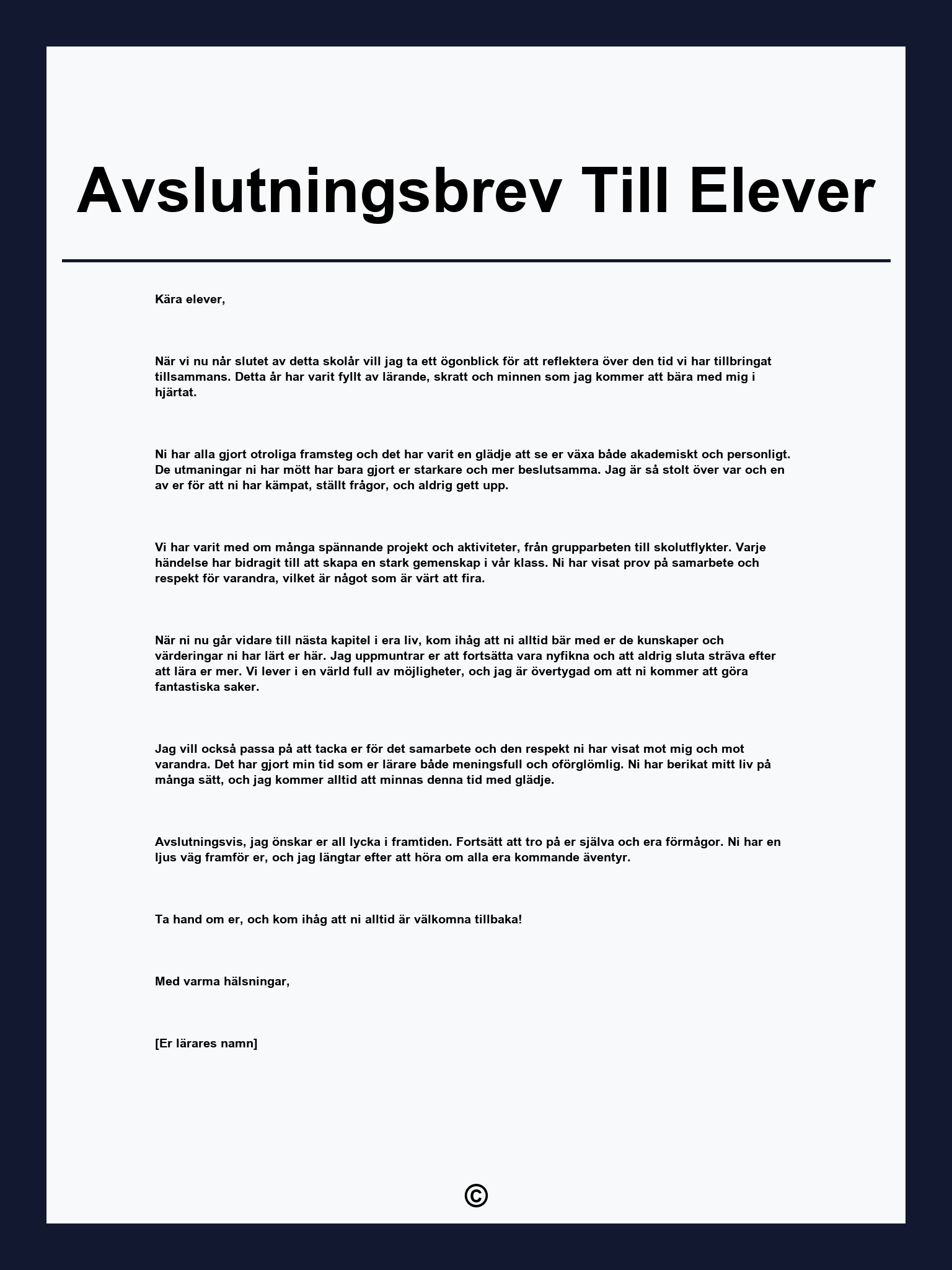 Avslutningsbrev Till Elever