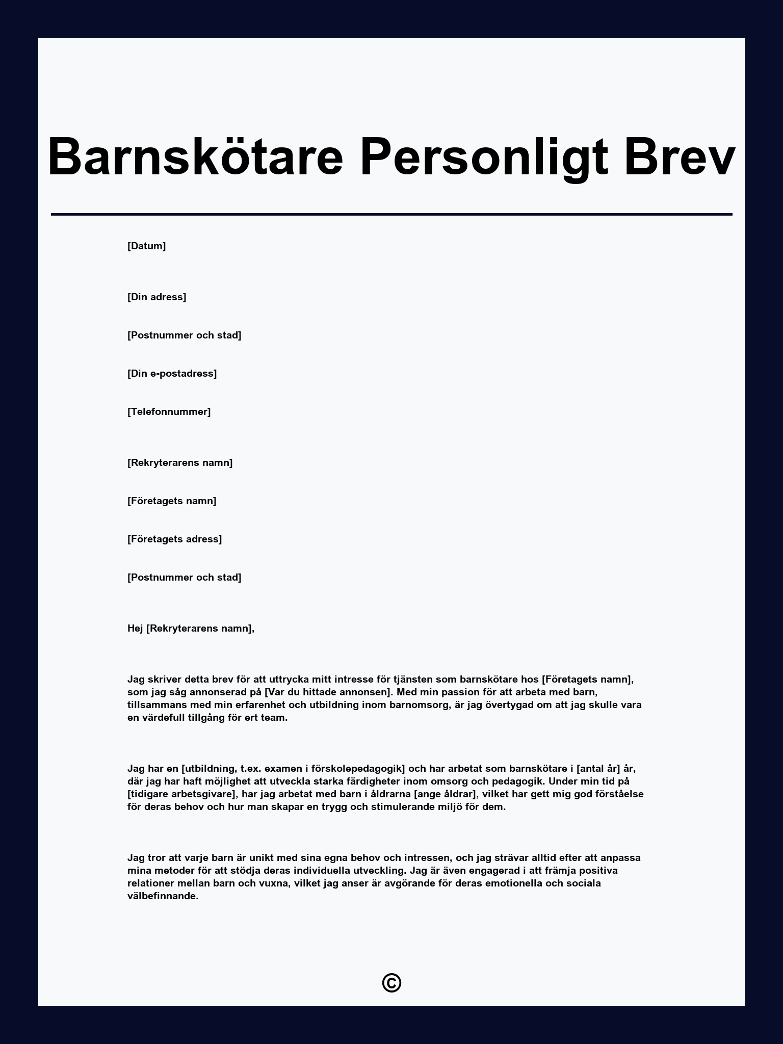 Barnskötare Personligt Brev