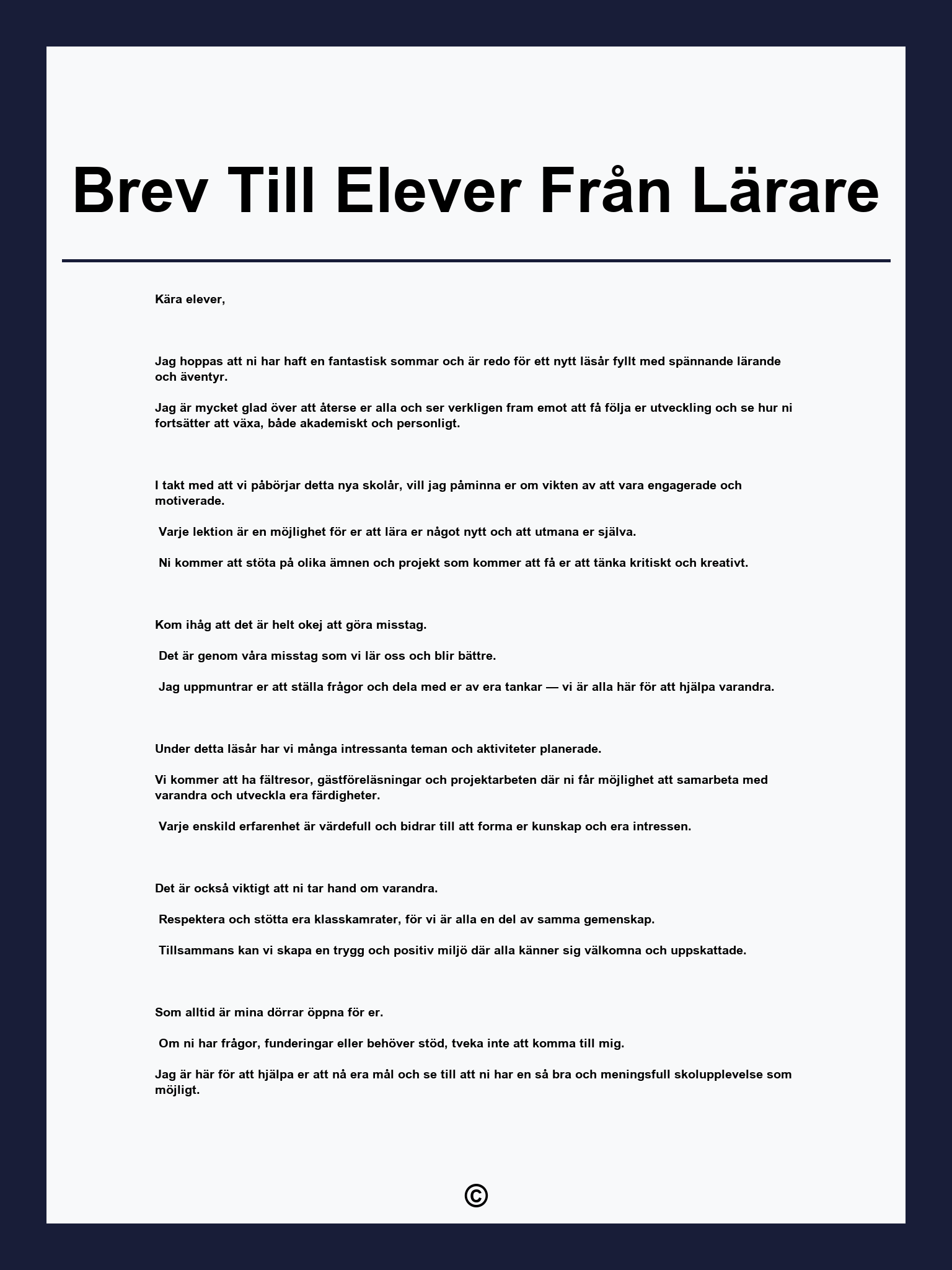 Brev Till Elever Från Lärare