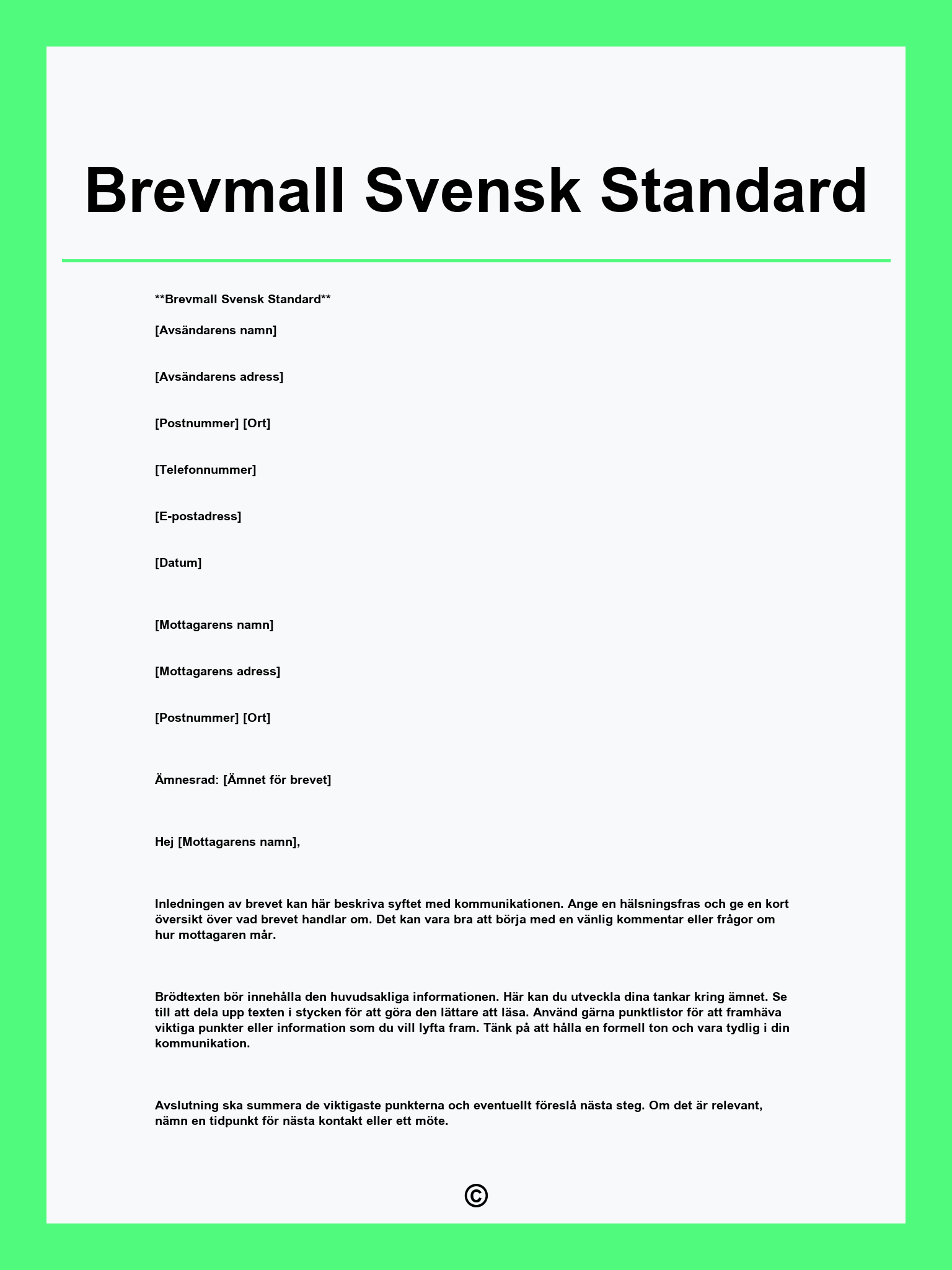 Brevmall Svensk Standard