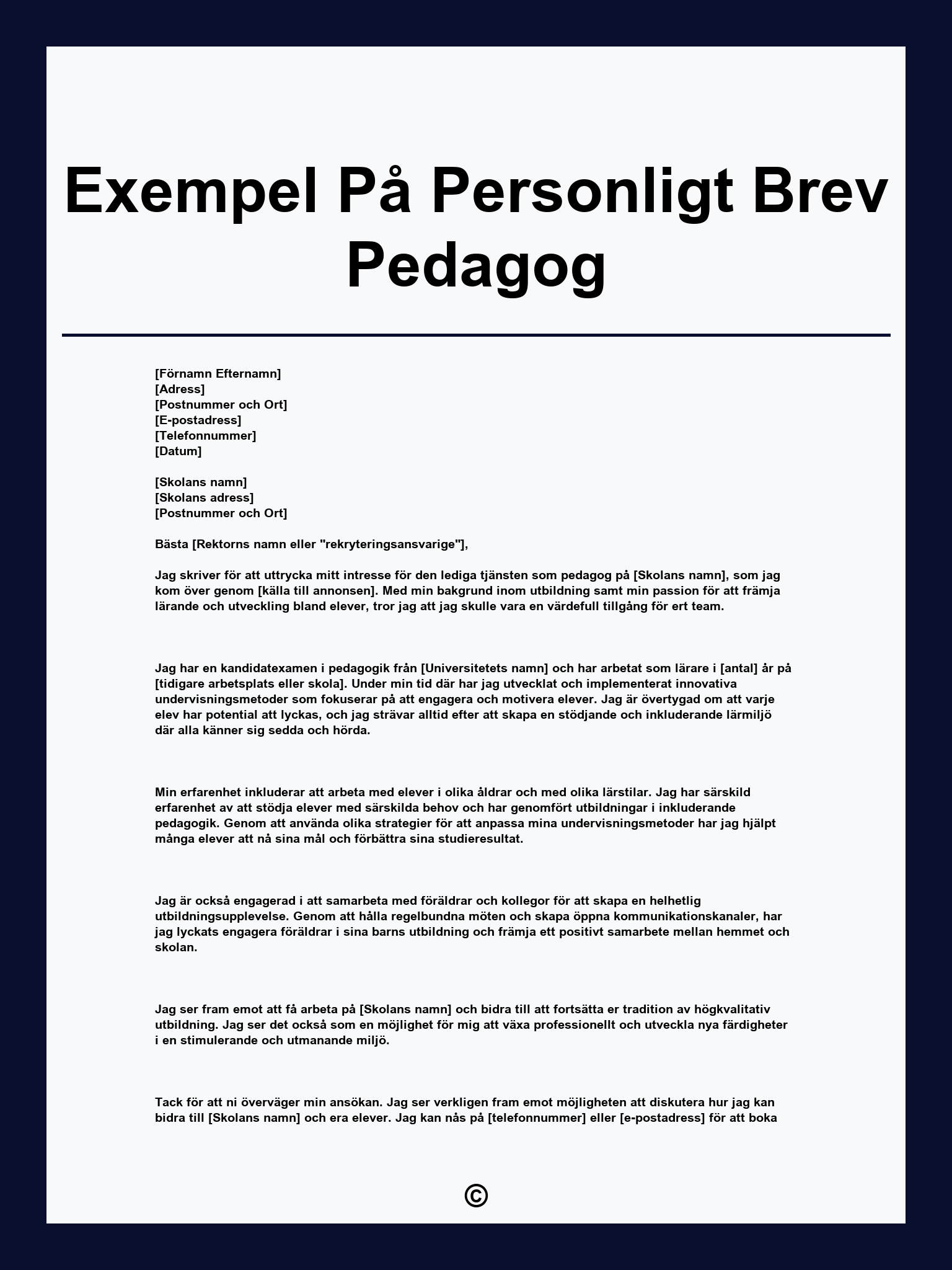 Exempel På Personligt Brev Pedagog