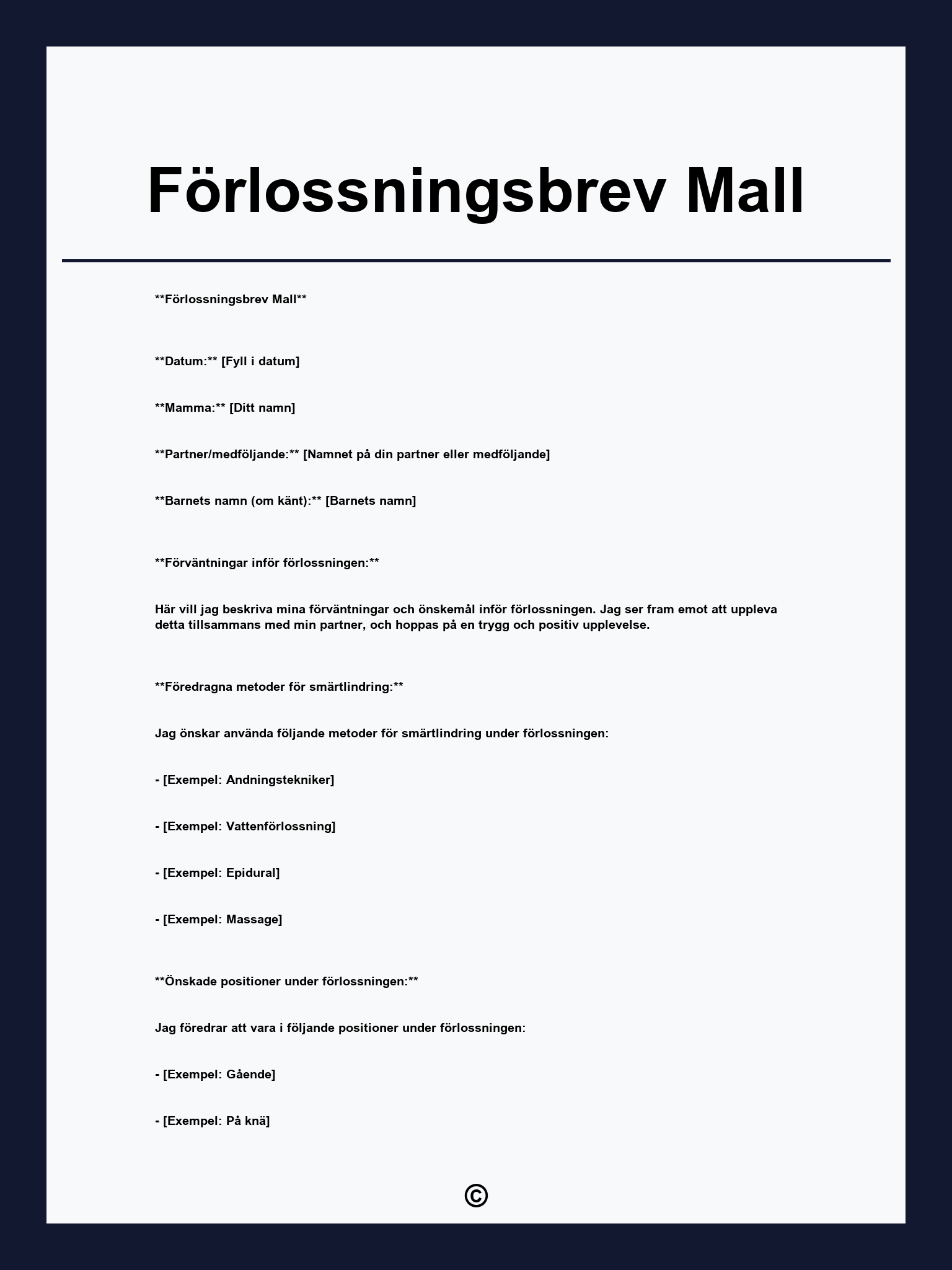 Förlossningsbrev Mall