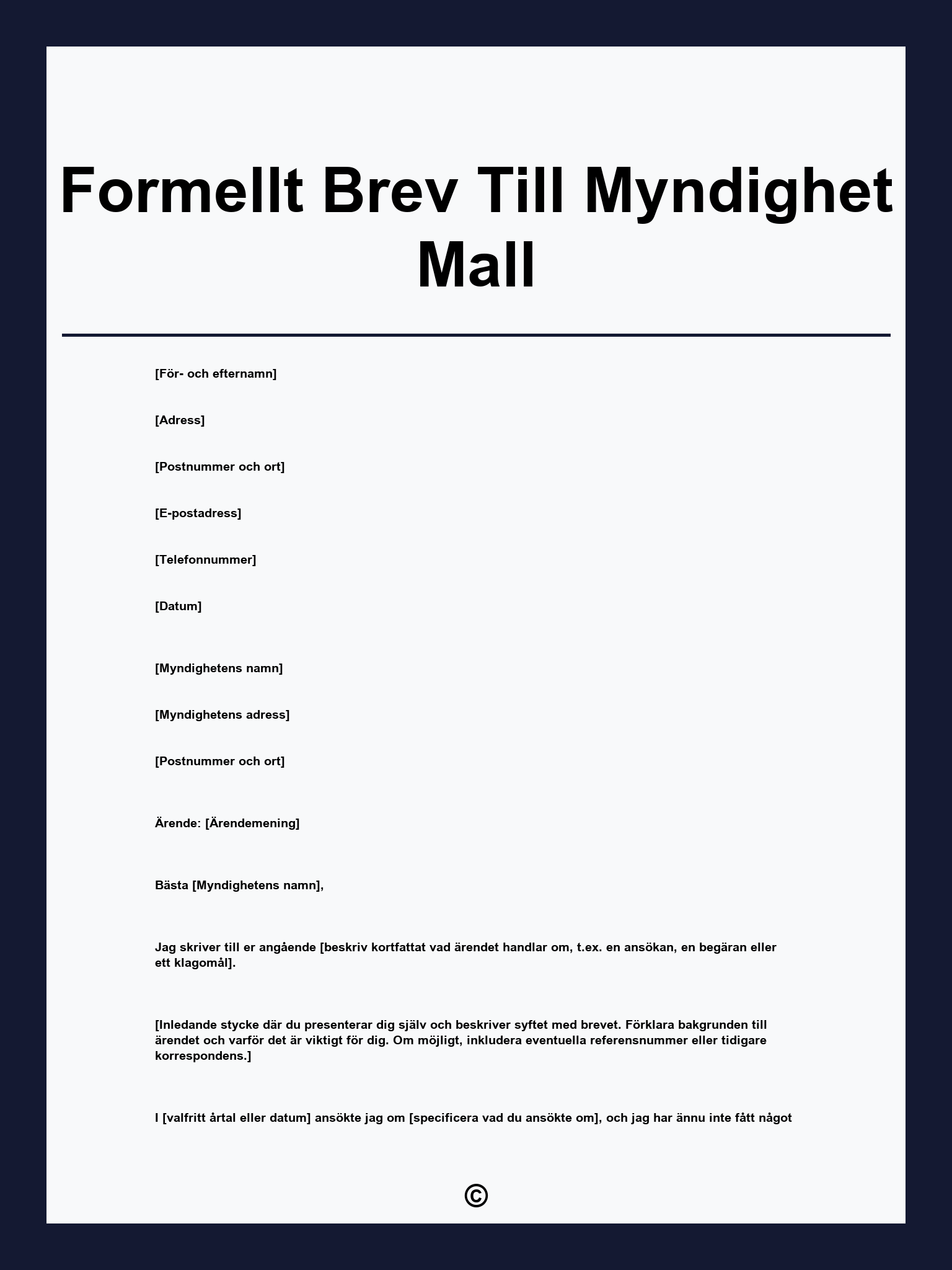 Formellt Brev Till Myndighet Mall