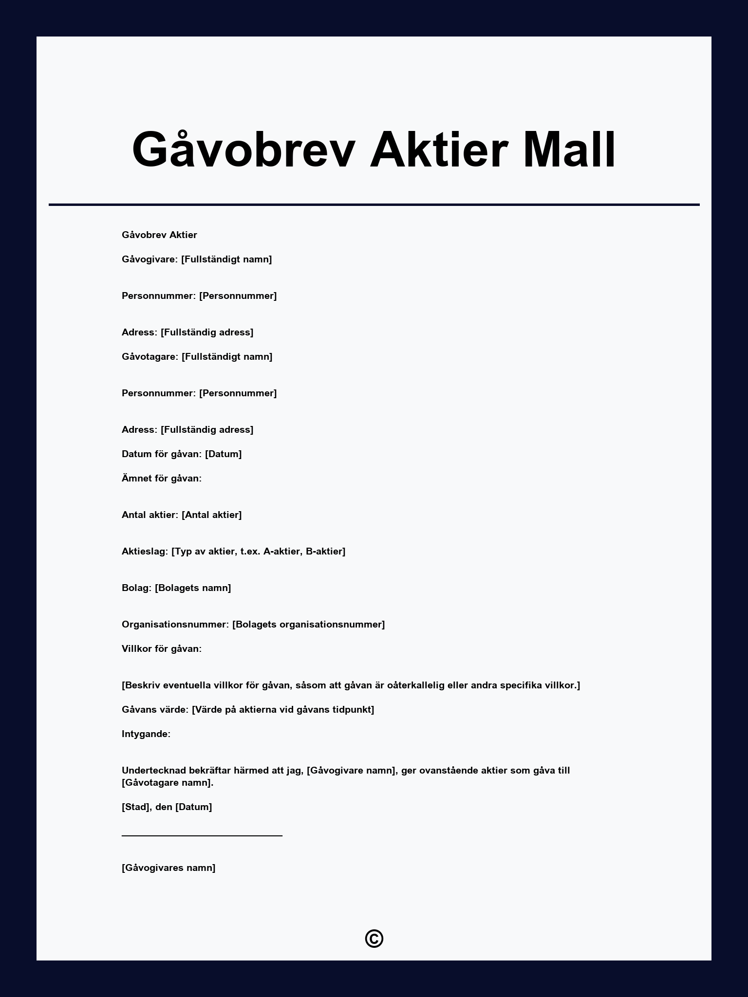 Gåvobrev Aktier Mall