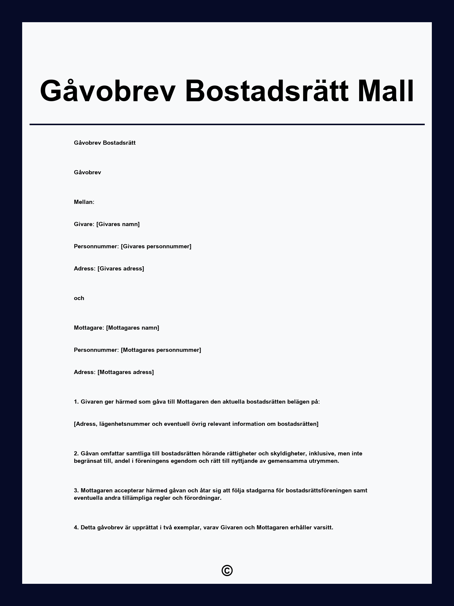 Gåvobrev Bostadsrätt Mall