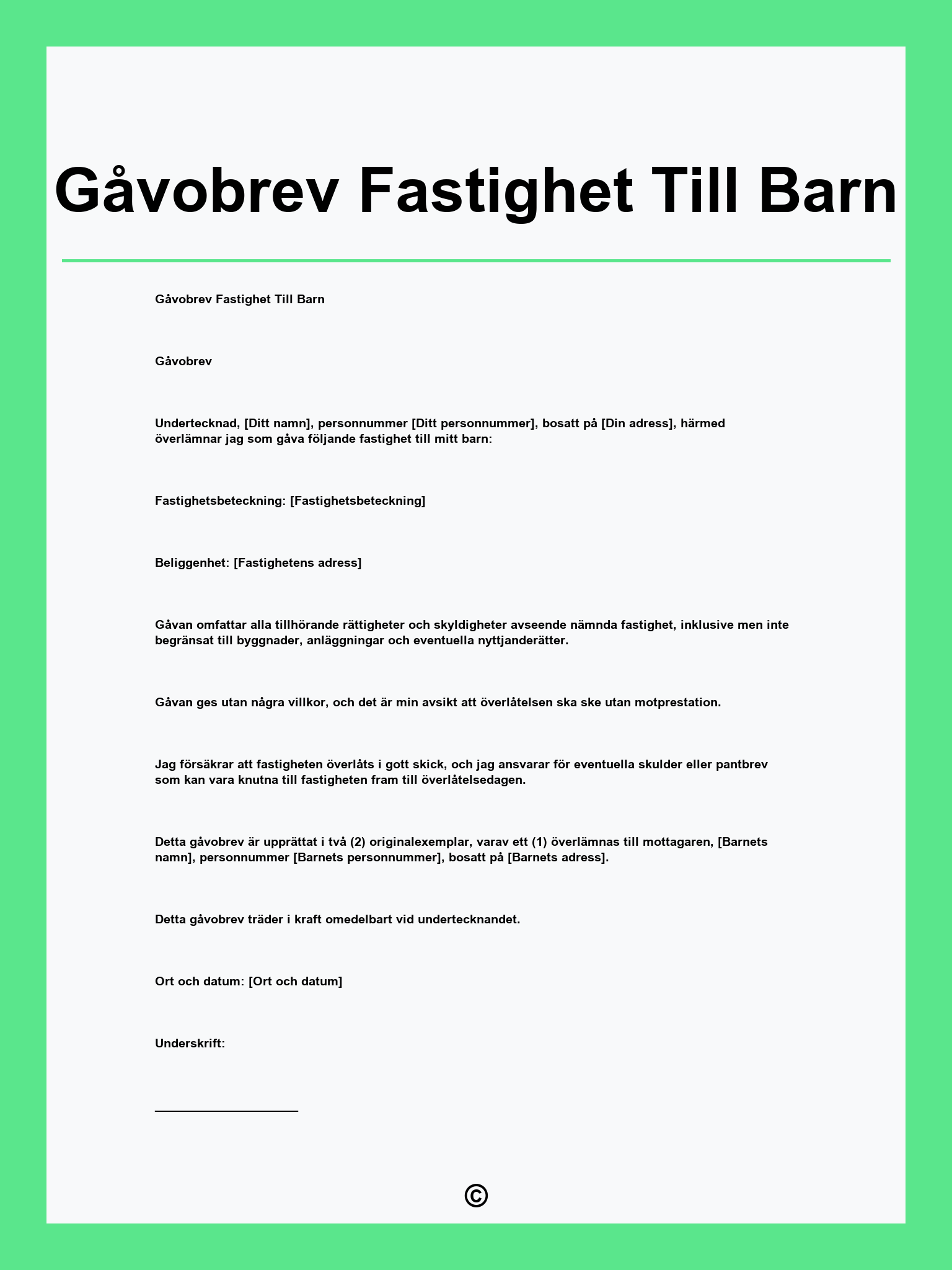Gåvobrev Fastighet Till Barn