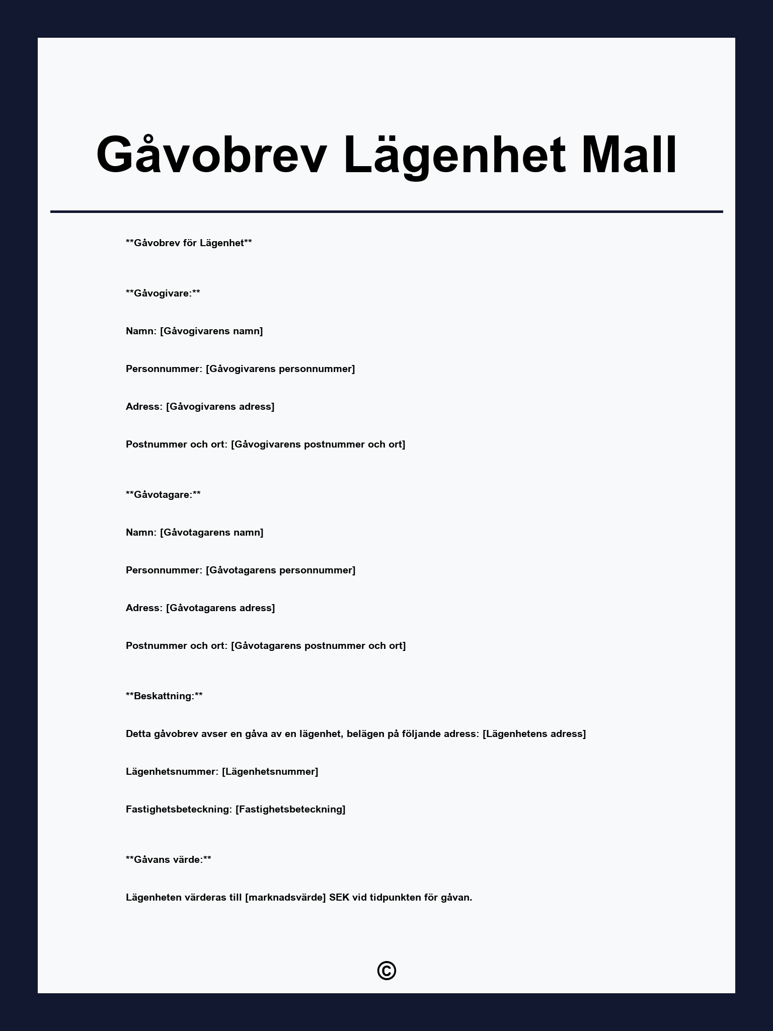 Gåvobrev Lägenhet Mall
