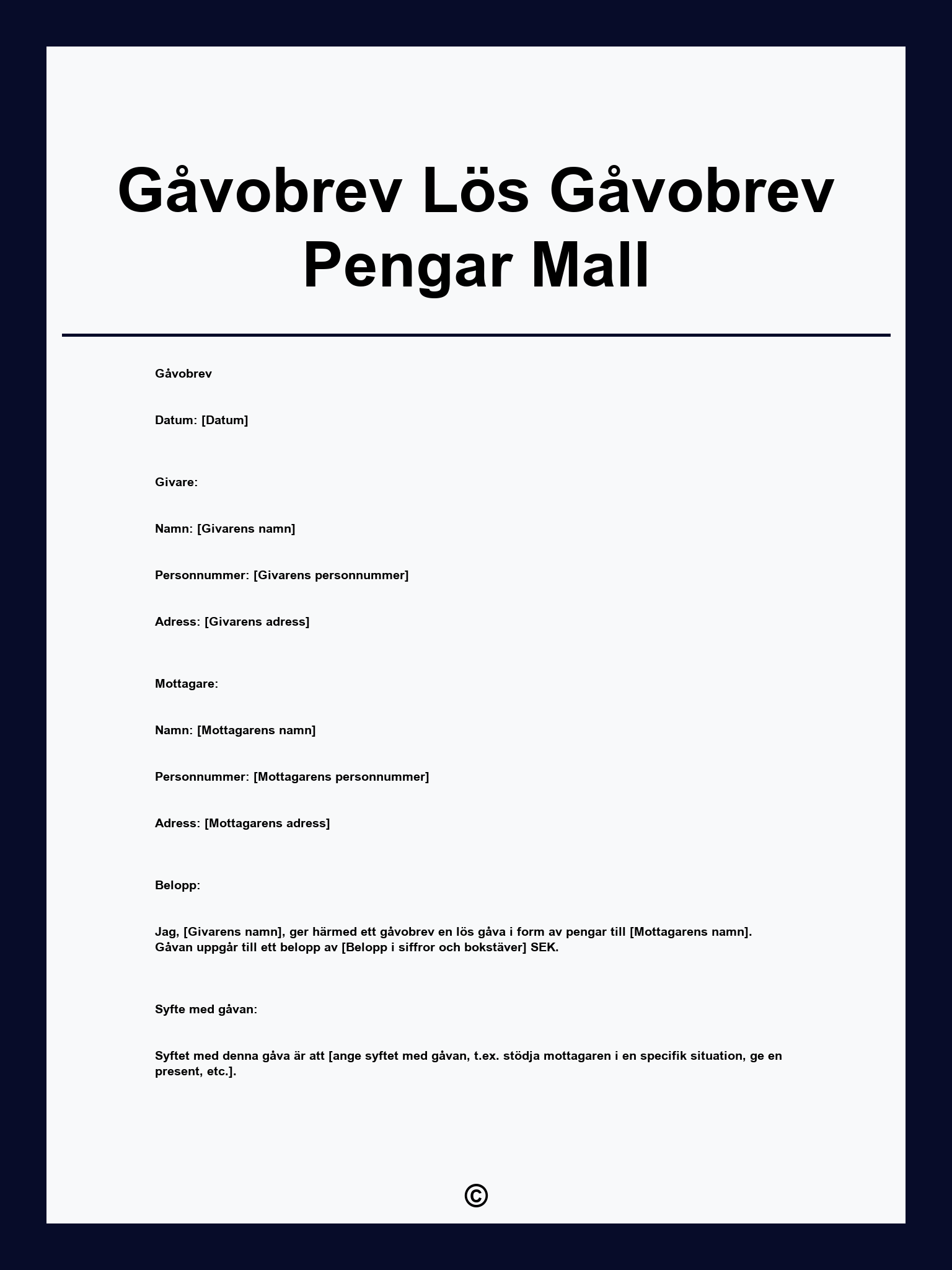 Gåvobrev Lös Gåvobrev Pengar Mall