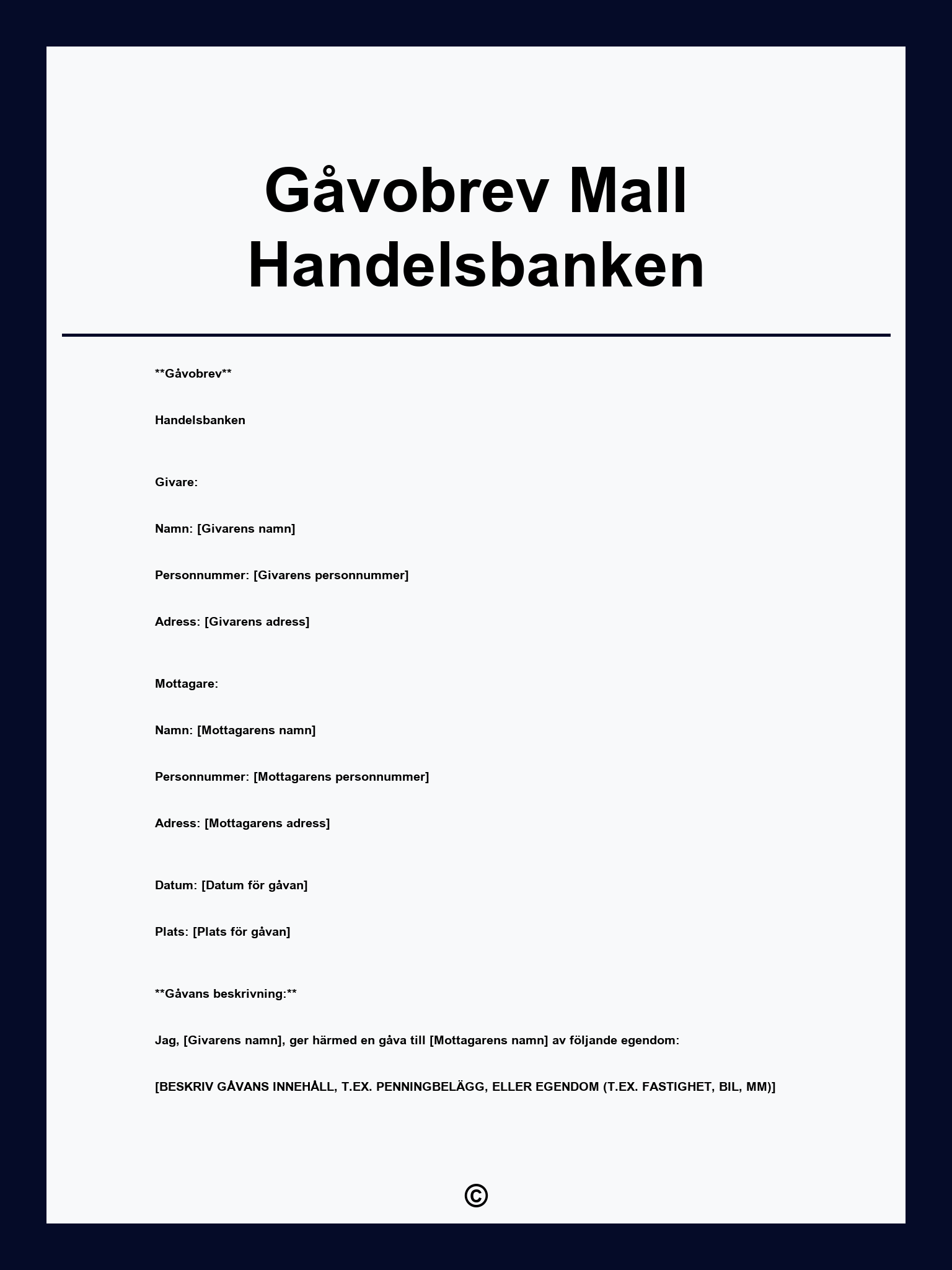 Gåvobrev Mall Handelsbanken