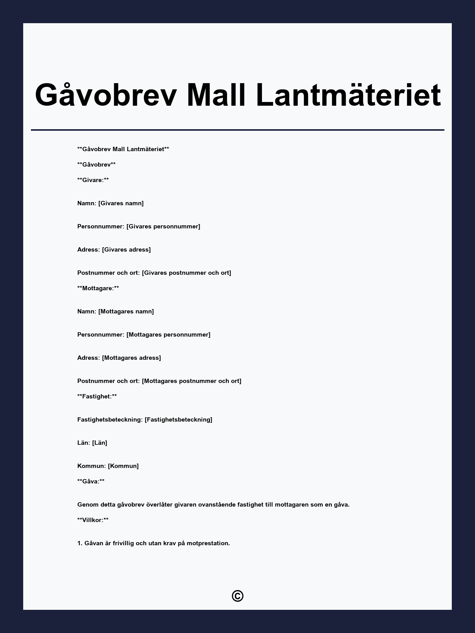 Gåvobrev Mall Lantmäteriet