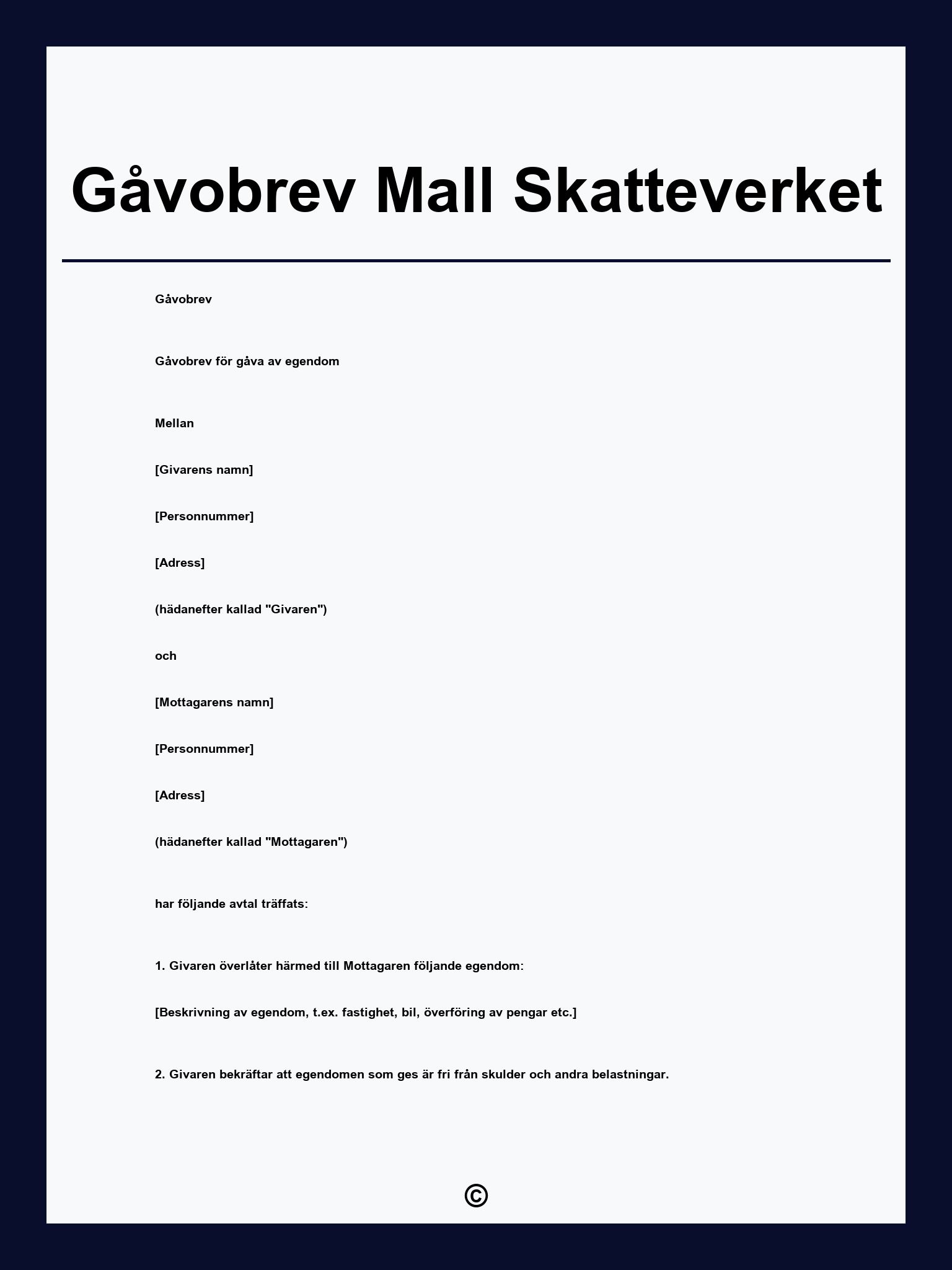 Gåvobrev Mall Skatteverket