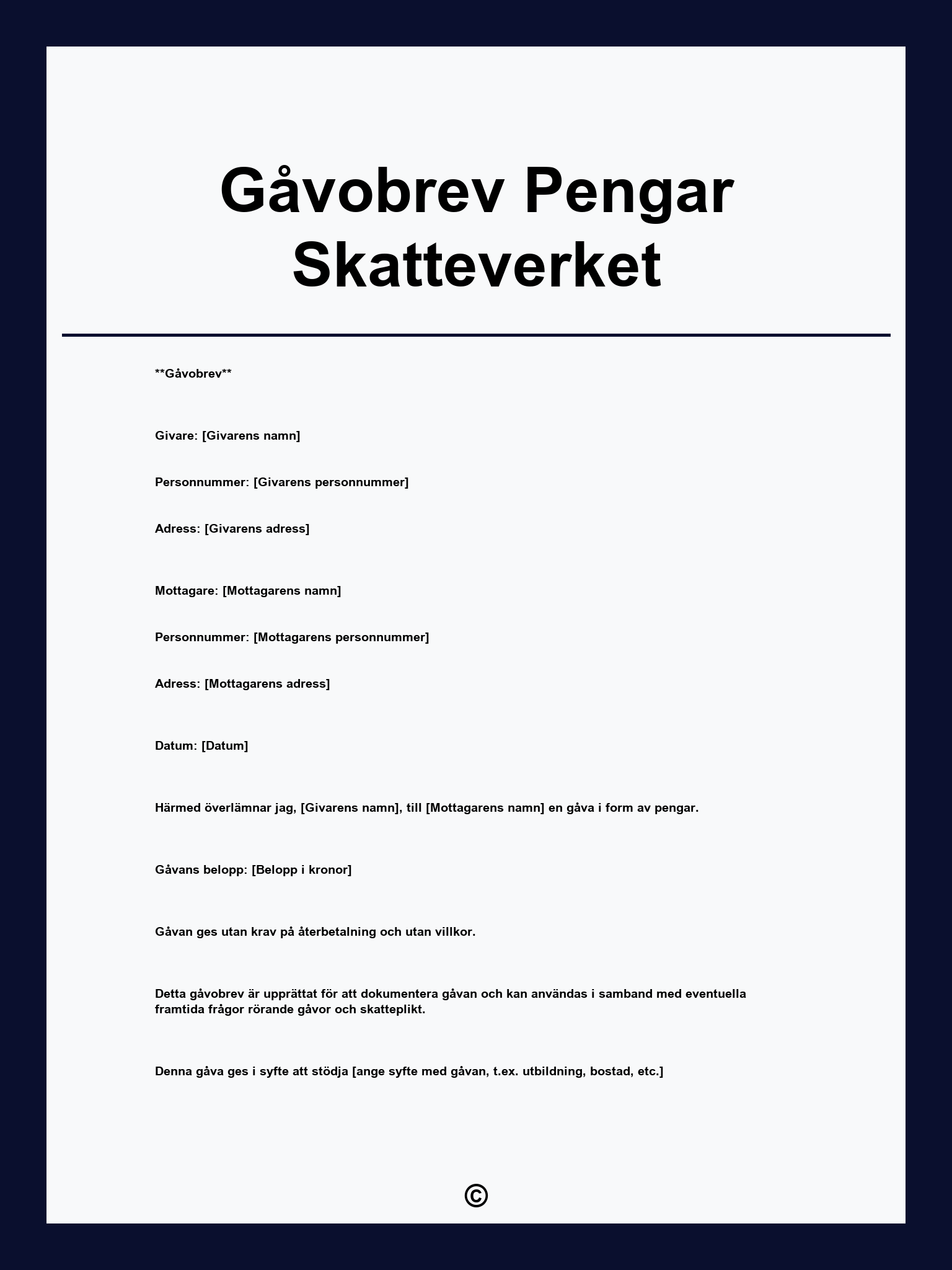 Gåvobrev Pengar Skatteverket