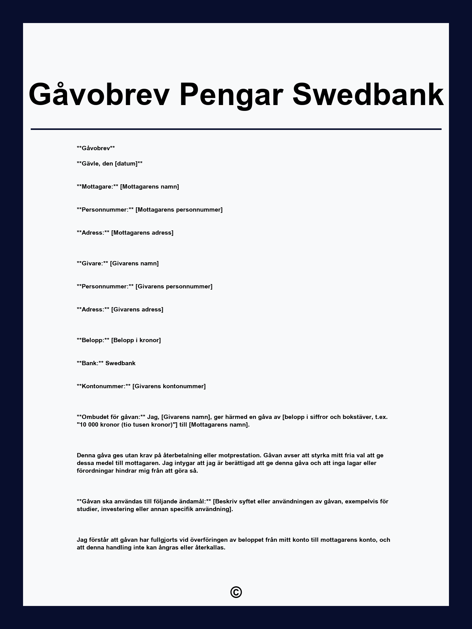 Gåvobrev Pengar Swedbank