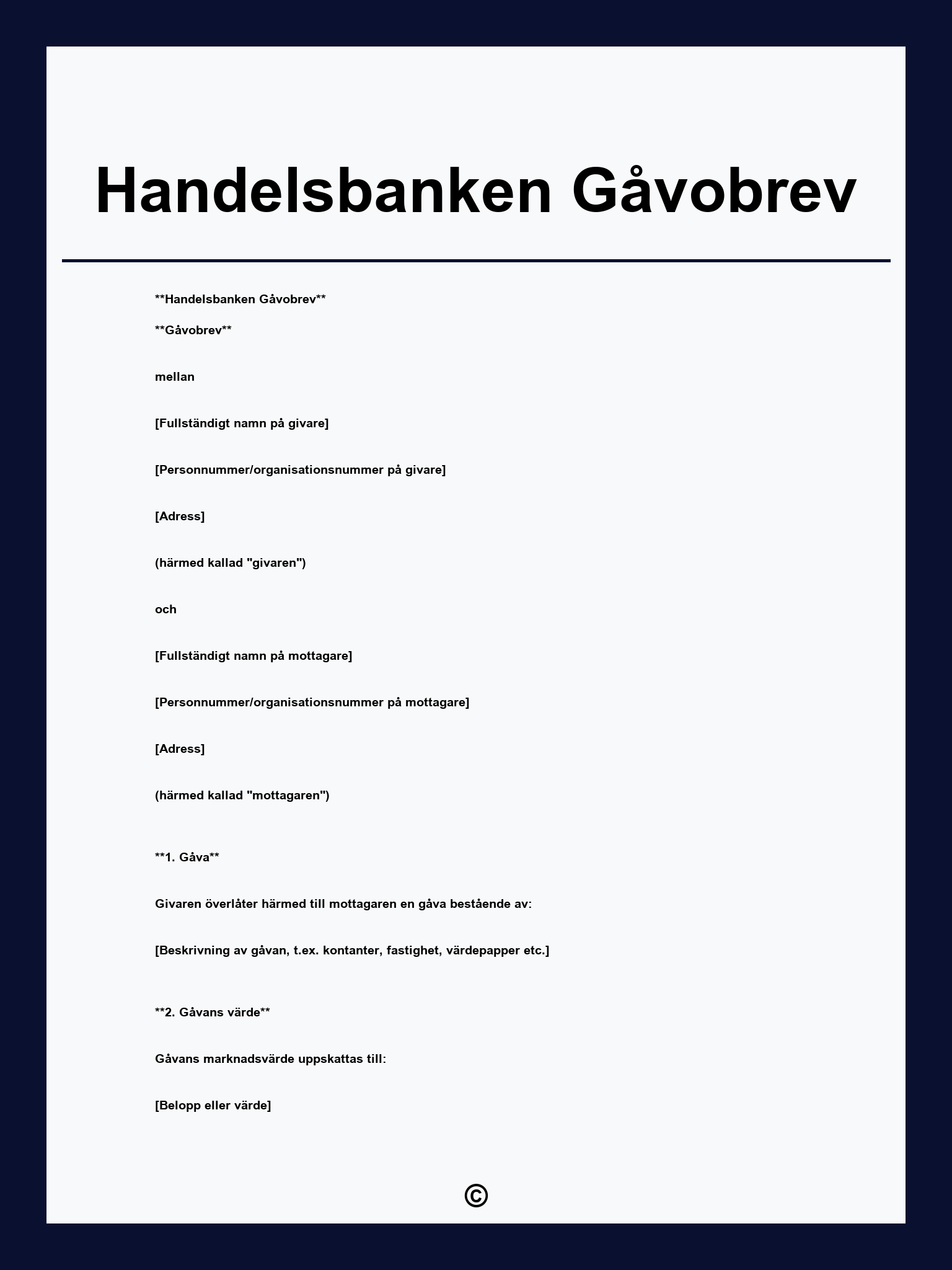 Handelsbanken Gåvobrev
