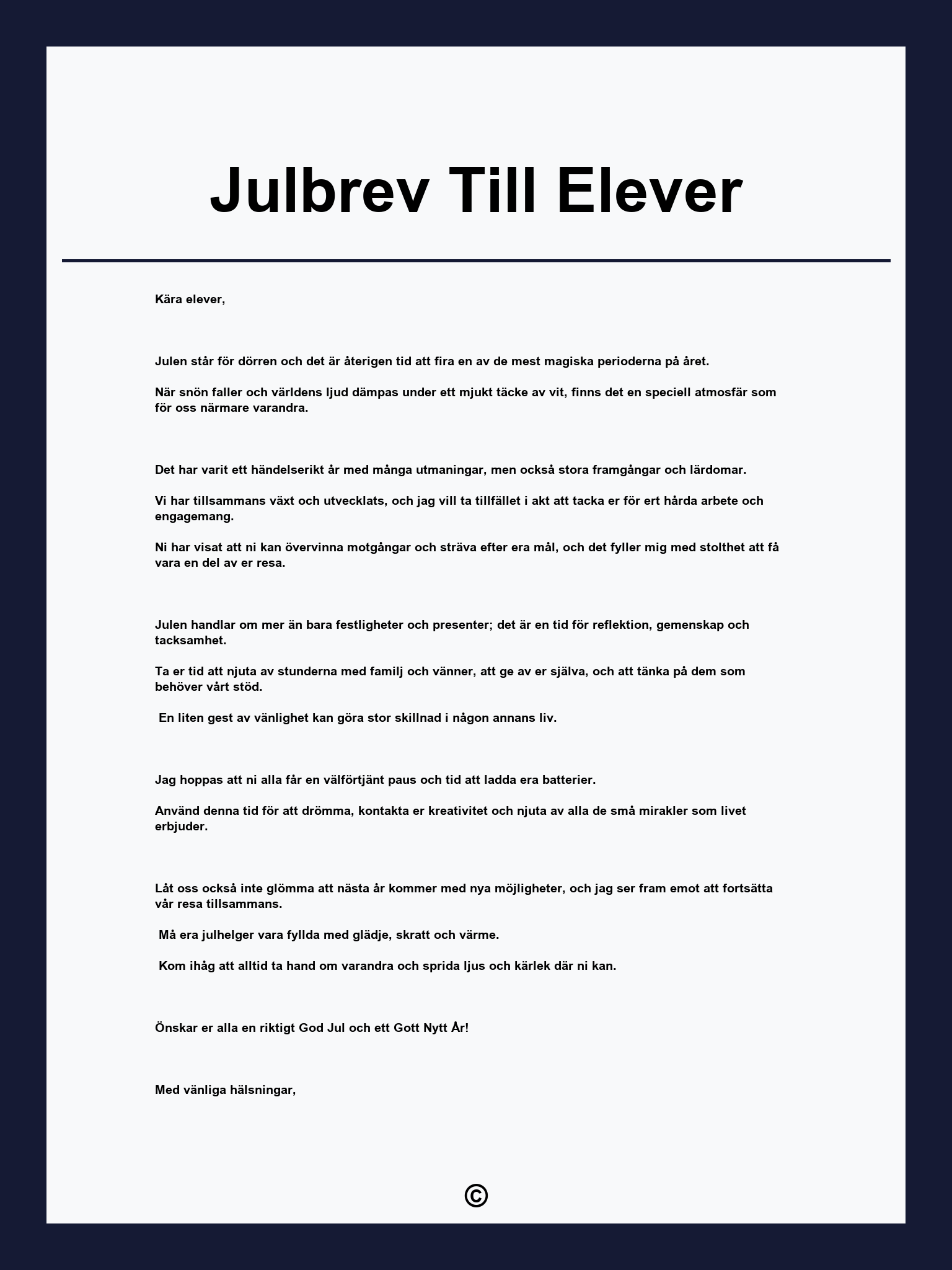 Julbrev Till Elever
