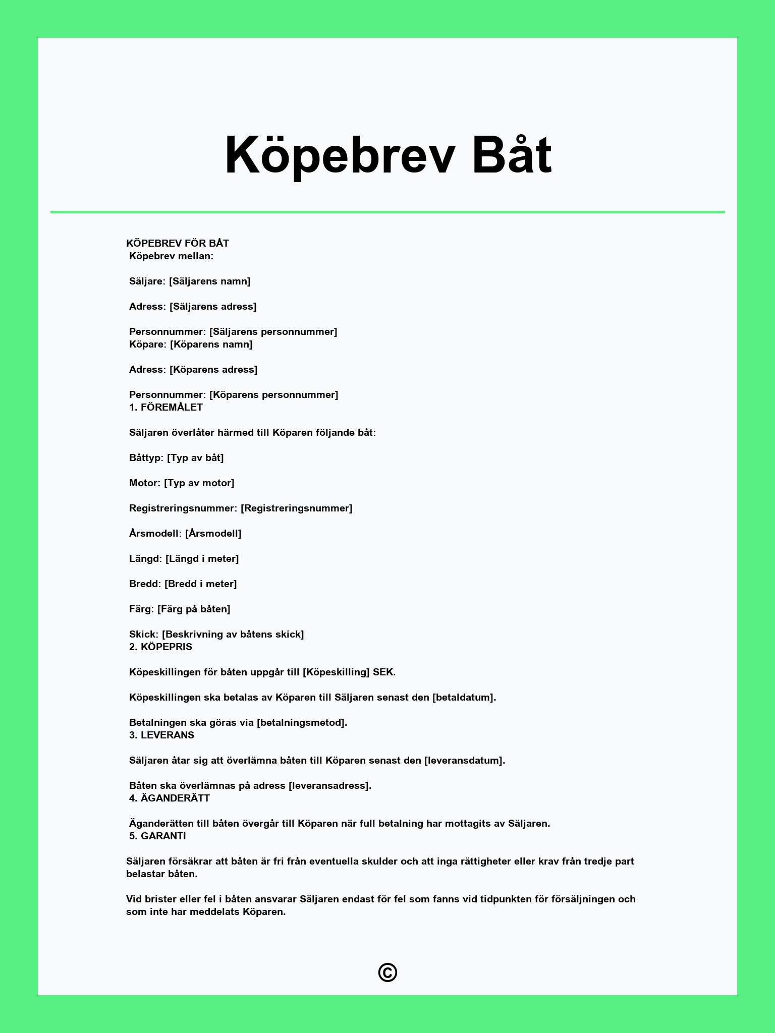 Köpebrev Båt