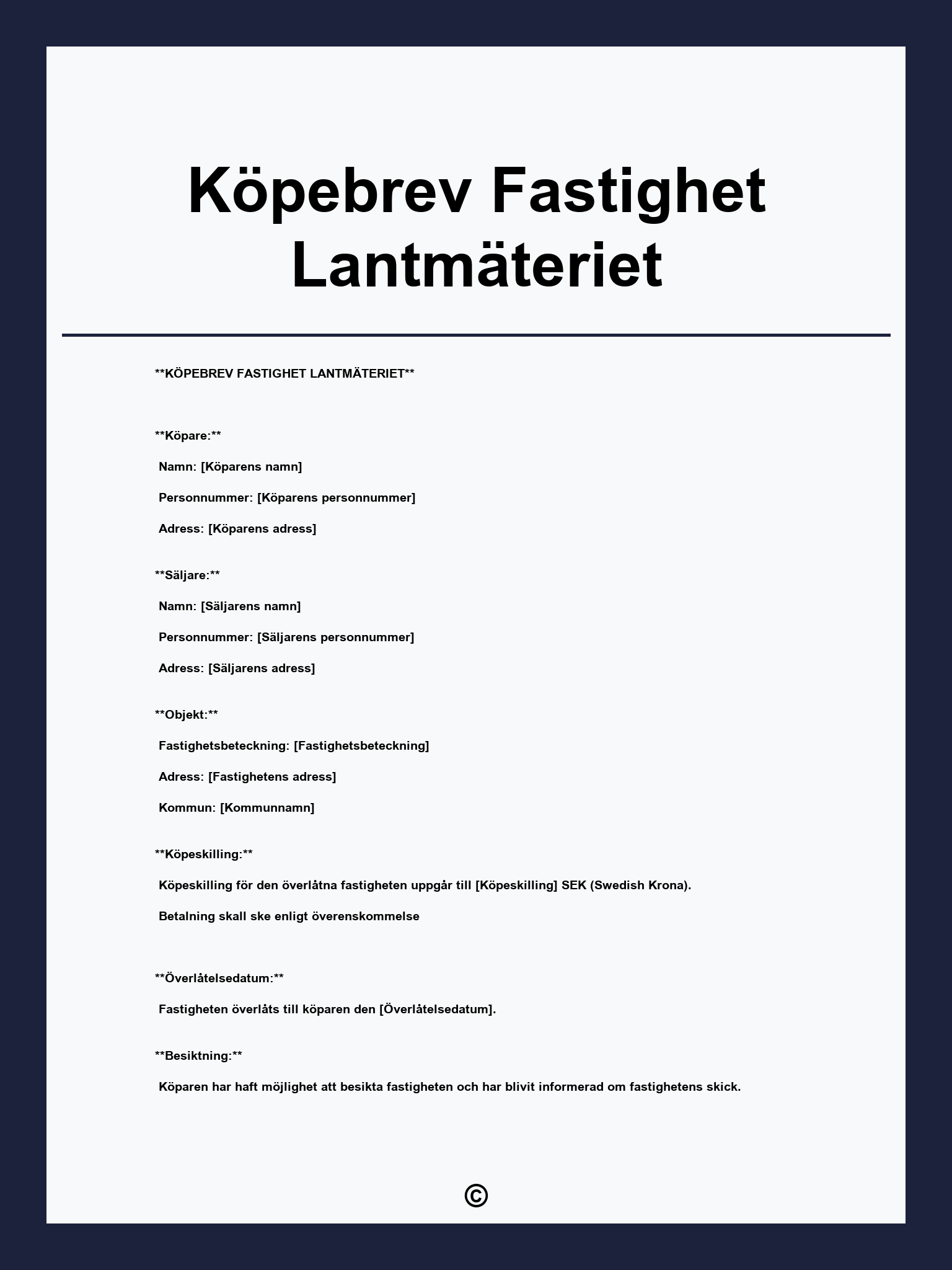 Köpebrev Fastighet Lantmäteriet