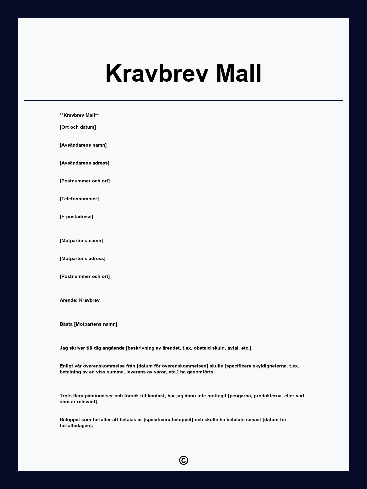 Kravbrev Mall