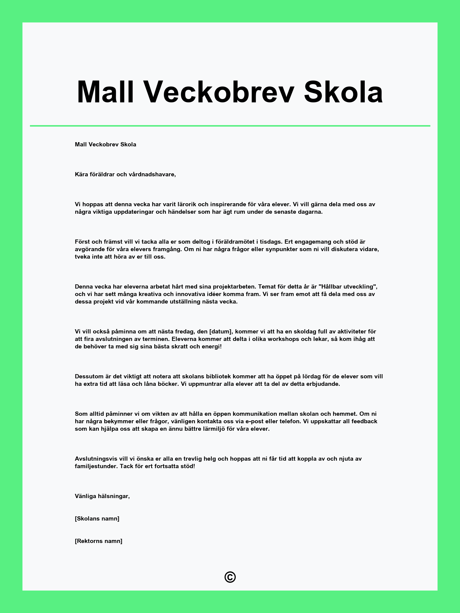 Mall Veckobrev Skola