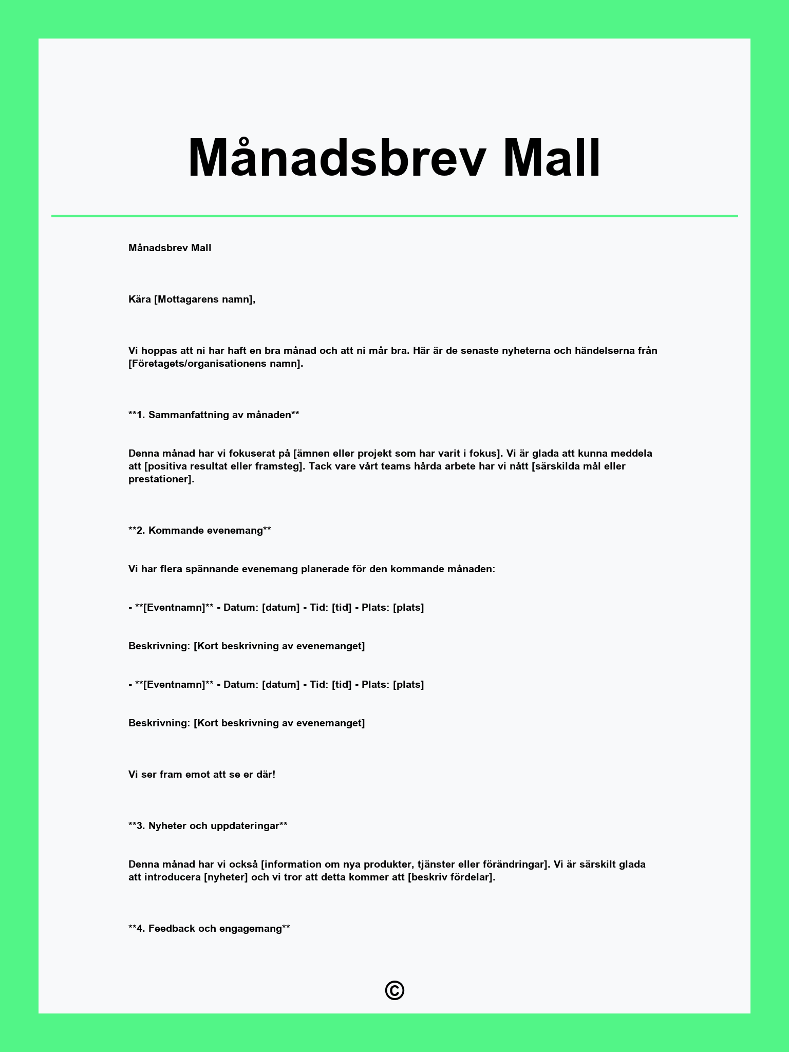 Månadsbrev Mall