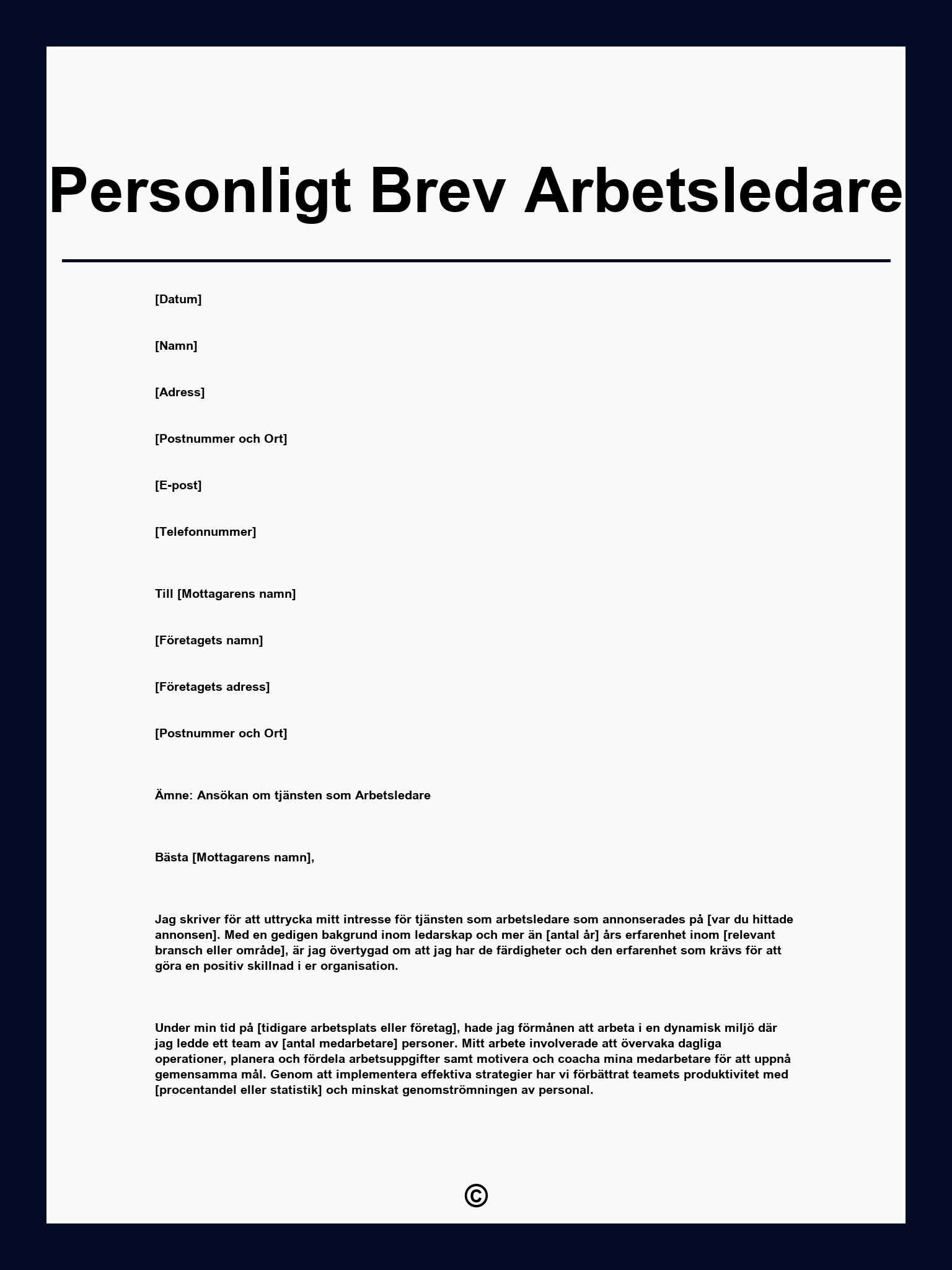 Personligt Brev Arbetsledare