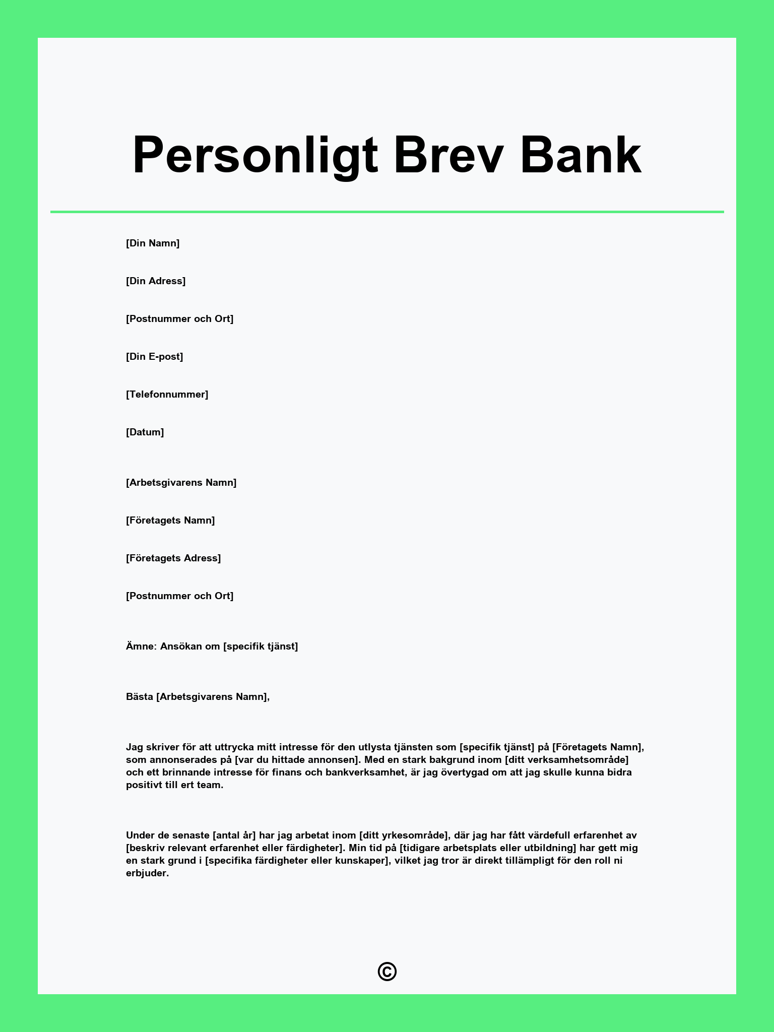 Personligt Brev Bank