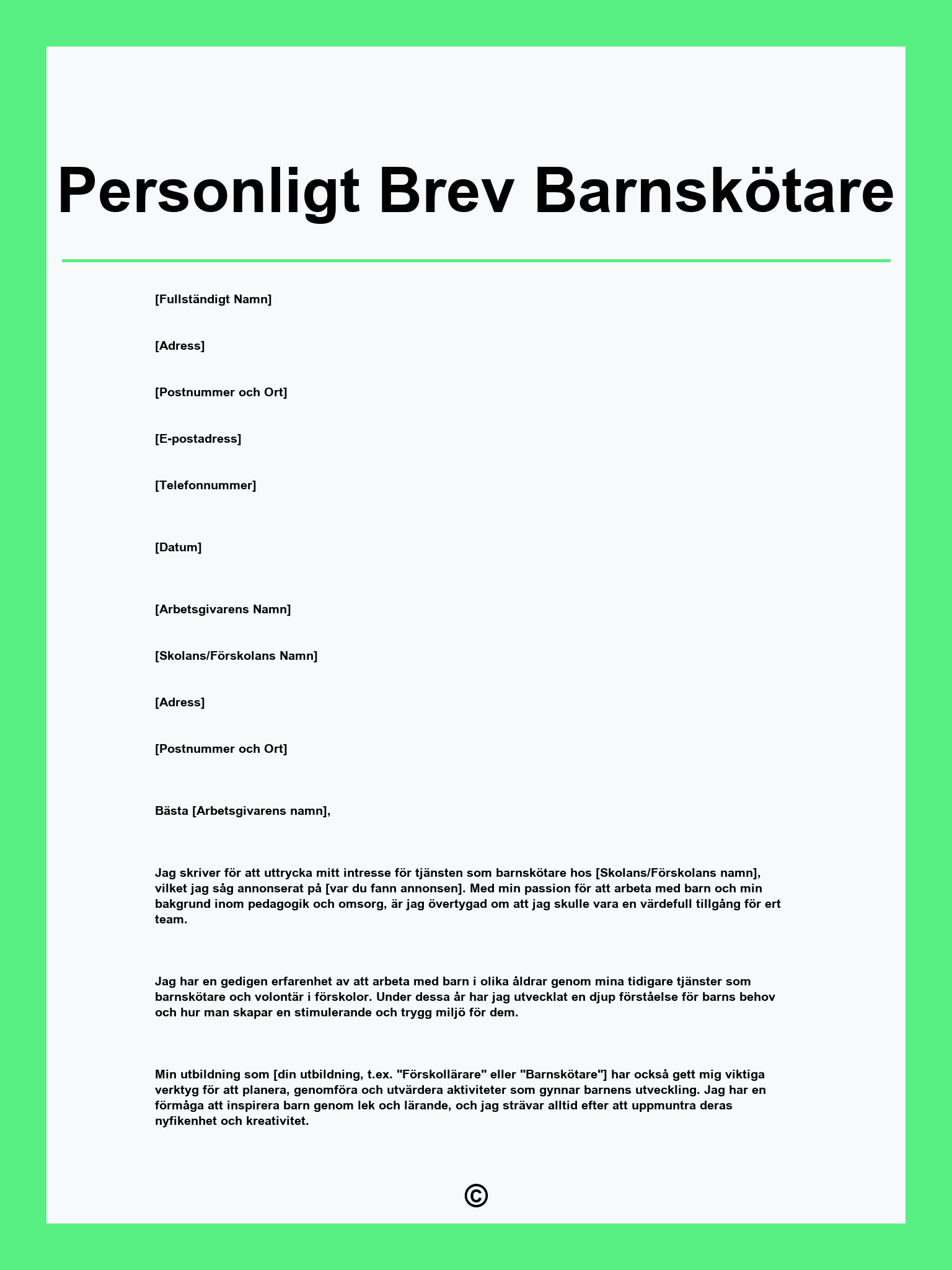 Personligt Brev Barnskötare