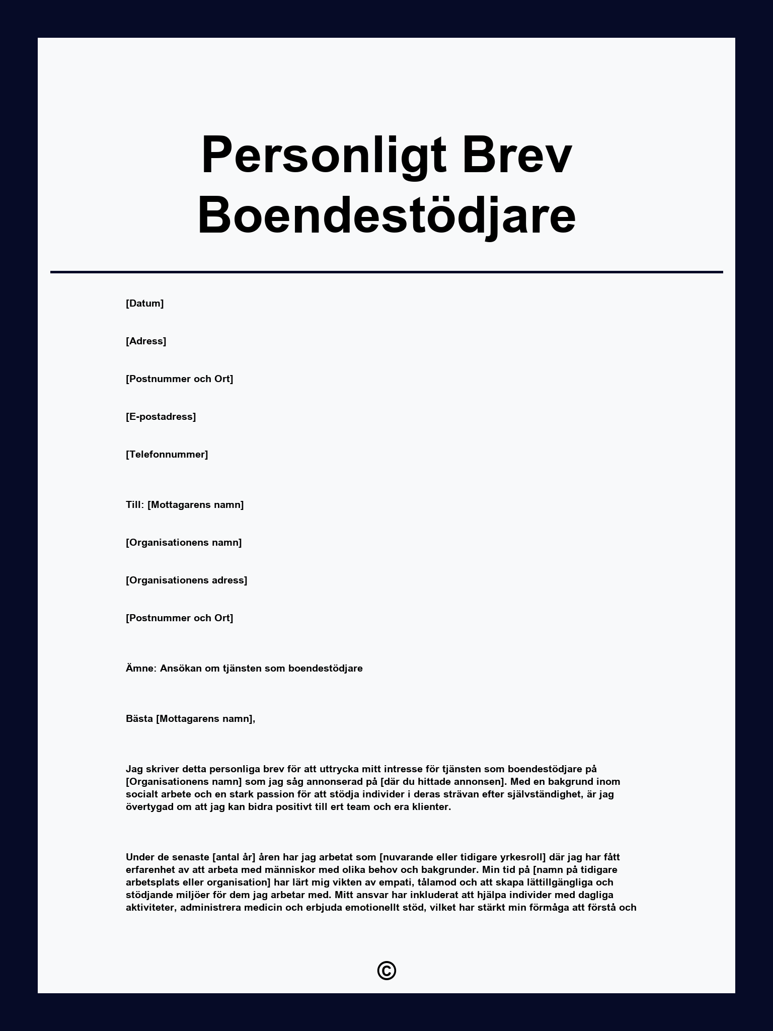 Personligt Brev Boendestödjare