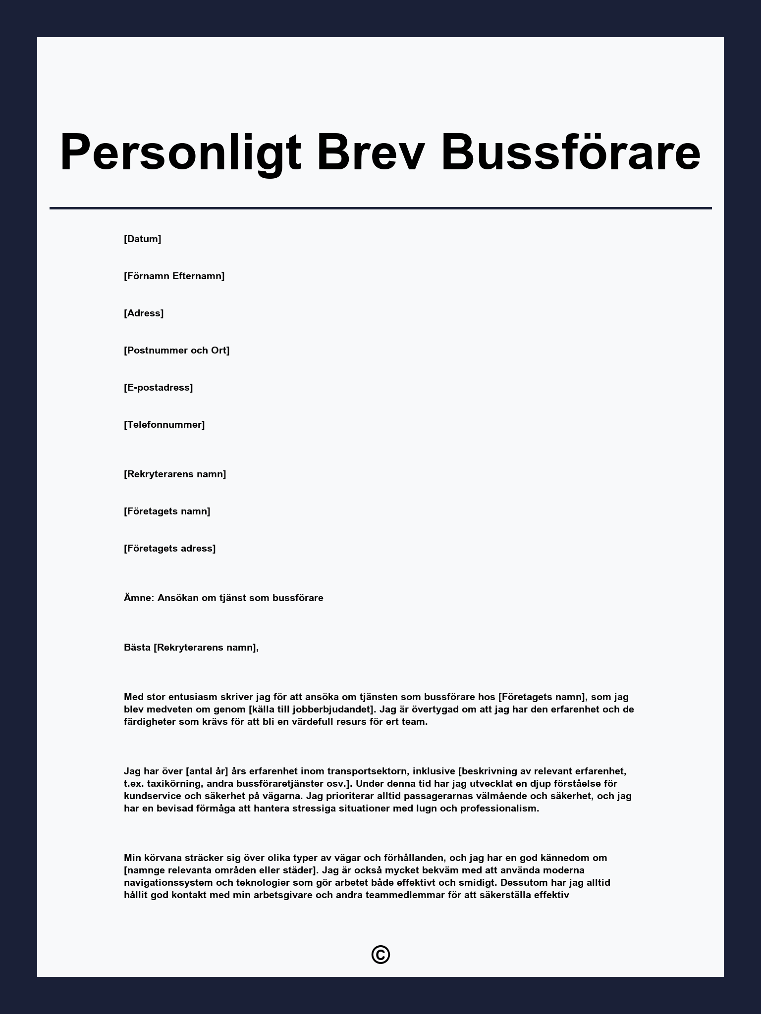 Personligt Brev Bussförare