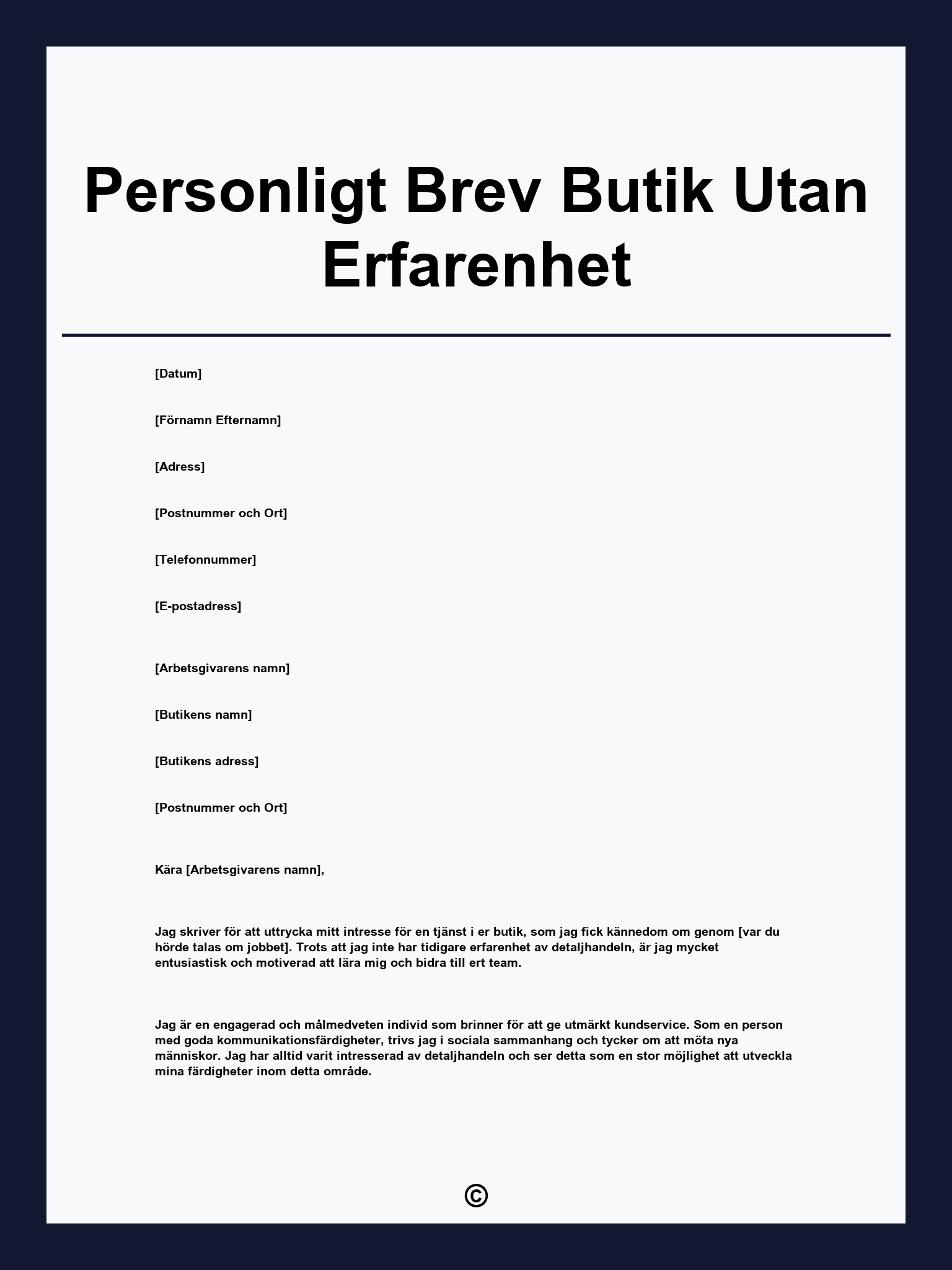Personligt Brev Butik Utan Erfarenhet