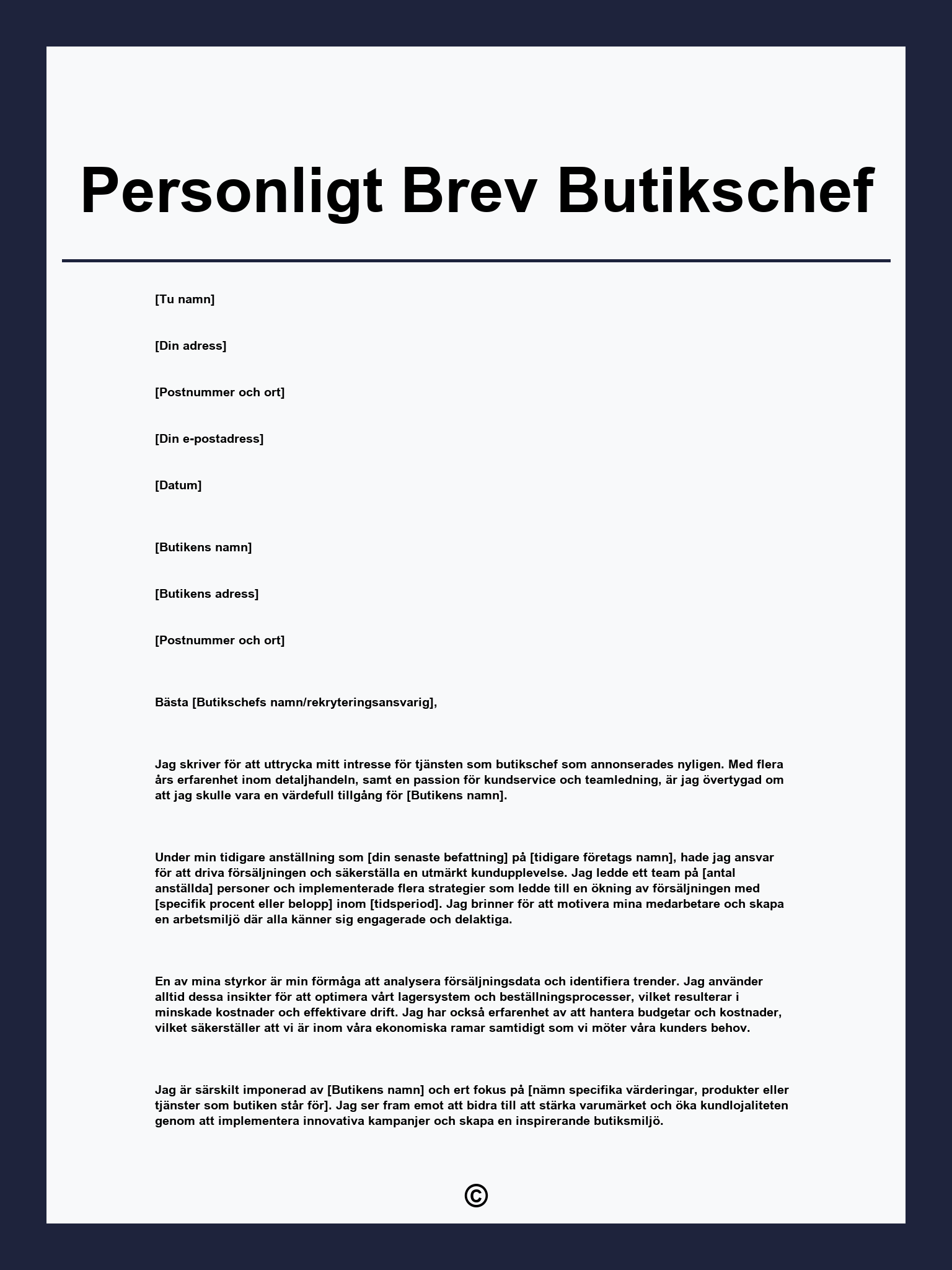 Personligt Brev Butikschef