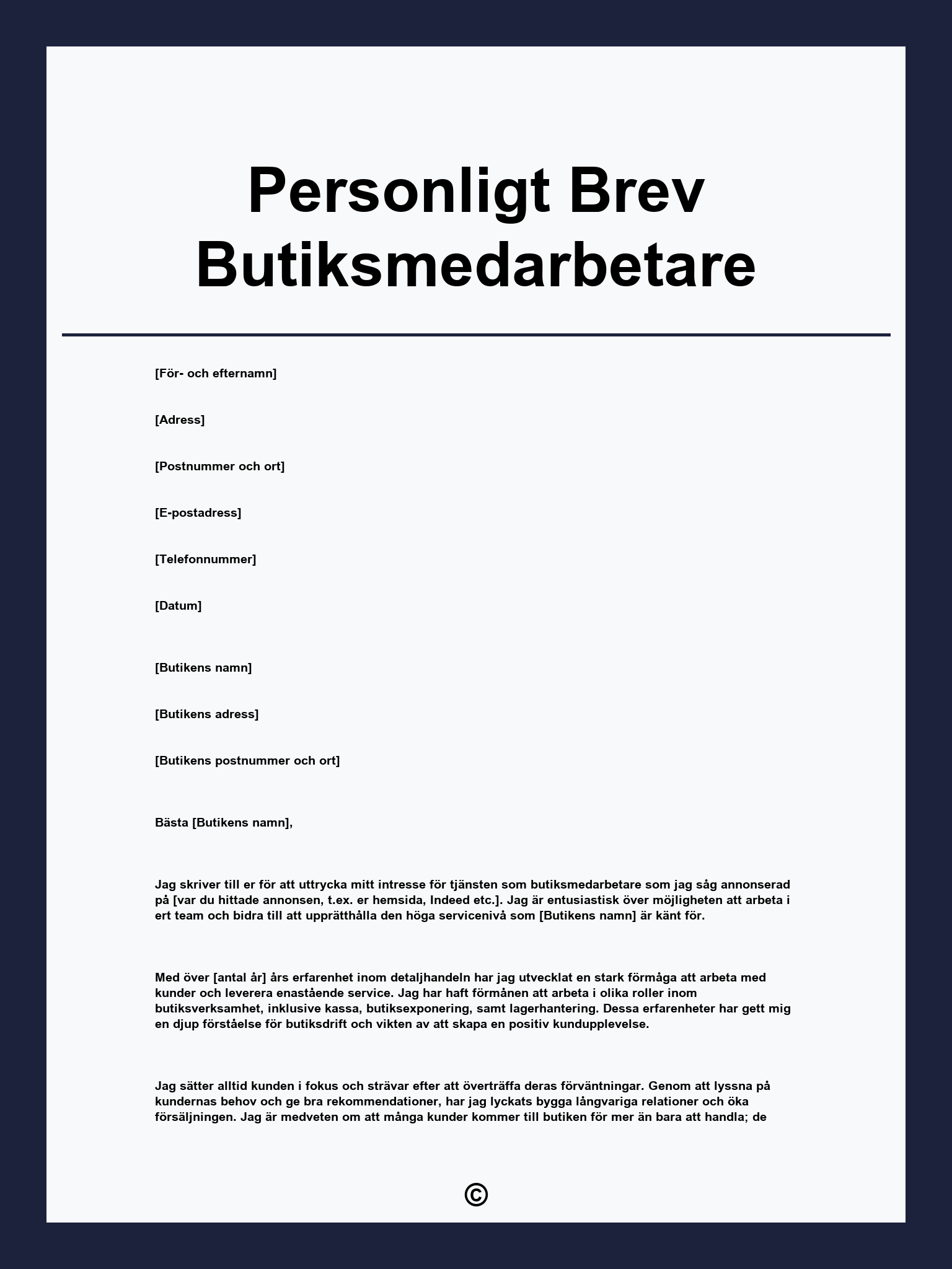 Personligt Brev Butiksmedarbetare