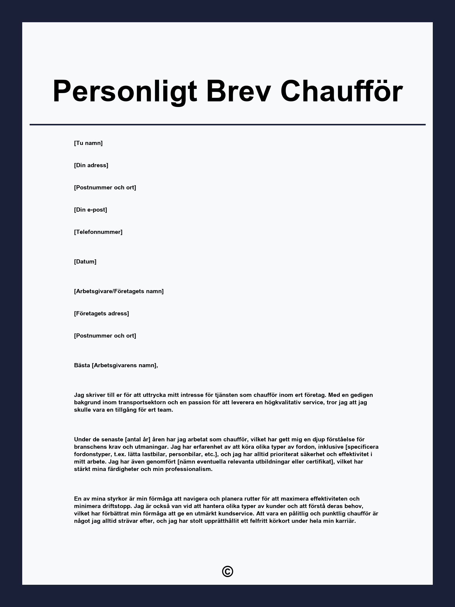 Personligt Brev Chaufför