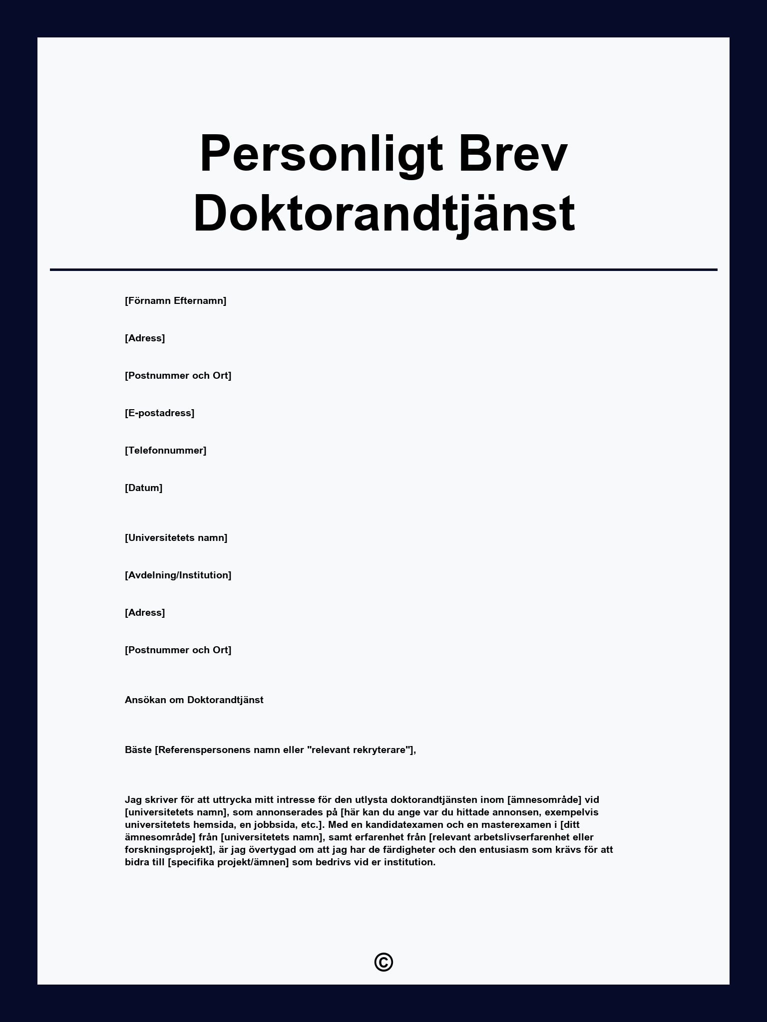 Personligt Brev Doktorandtjänst