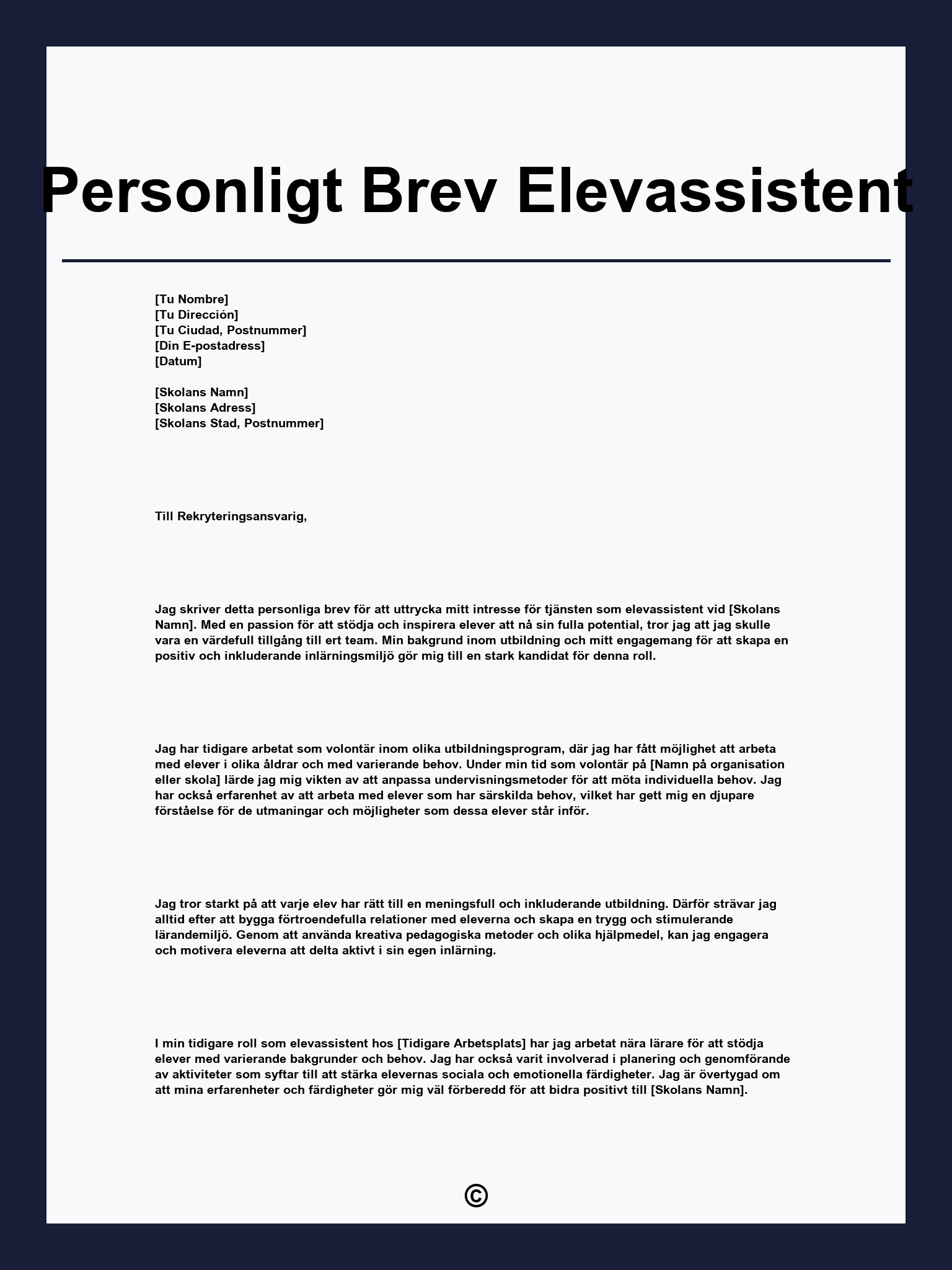 Personligt Brev Elevassistent