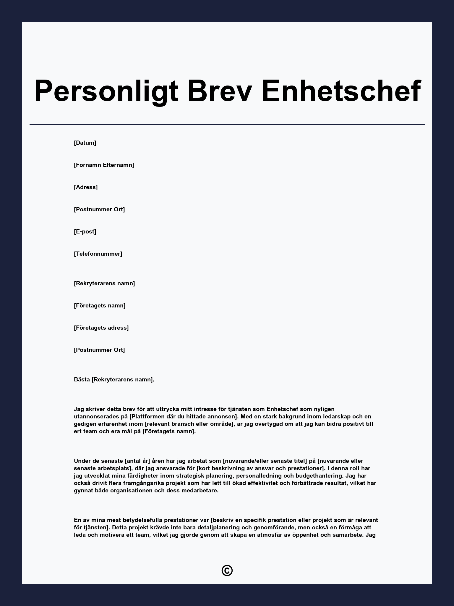 Personligt Brev Enhetschef