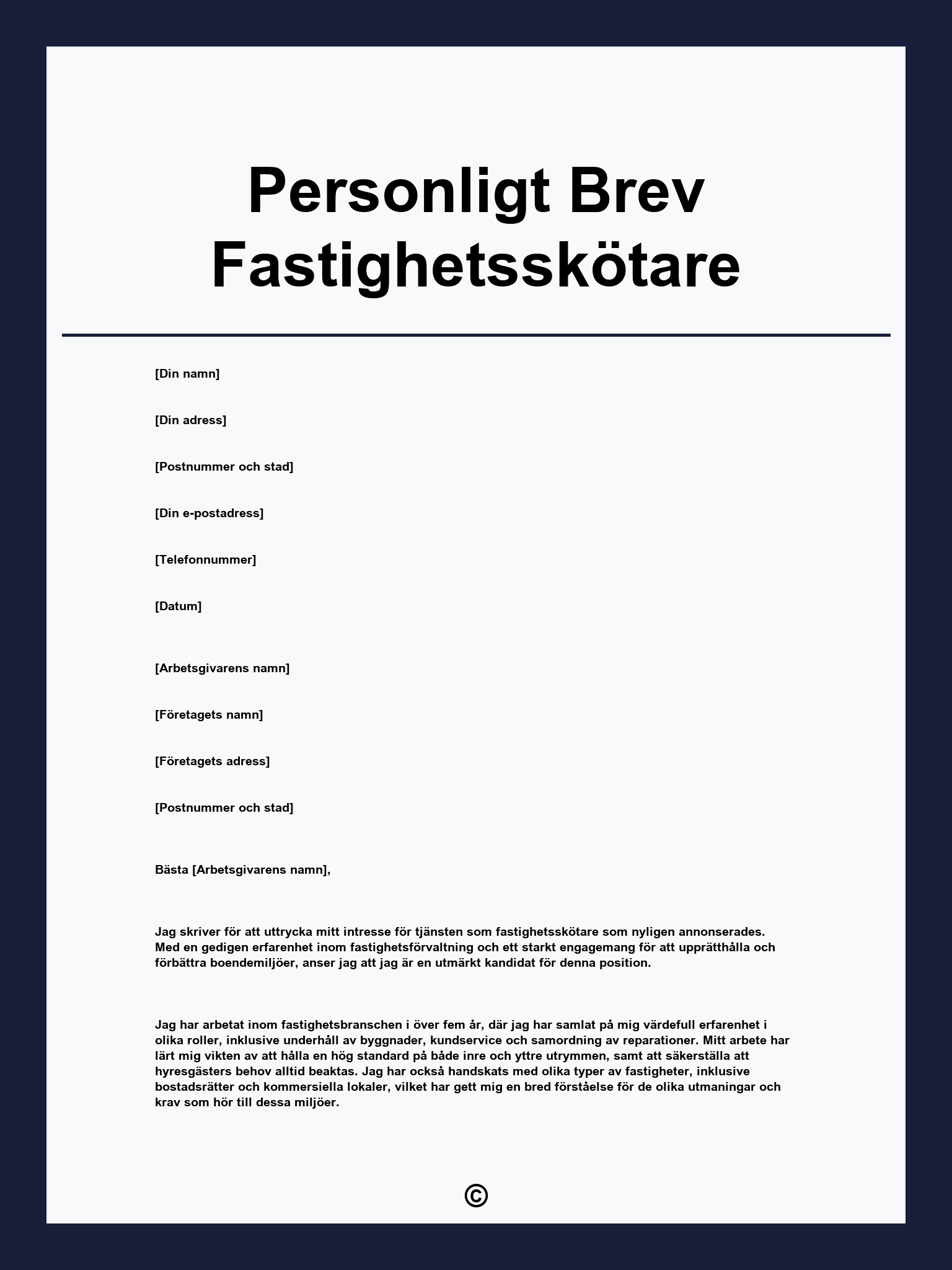 Personligt Brev Fastighetsskötare