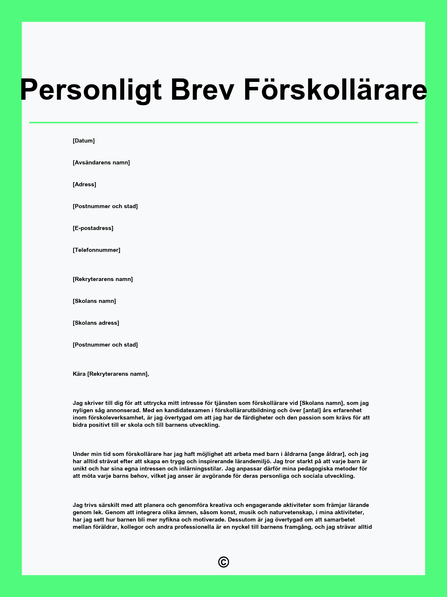 Personligt Brev Förskollärare