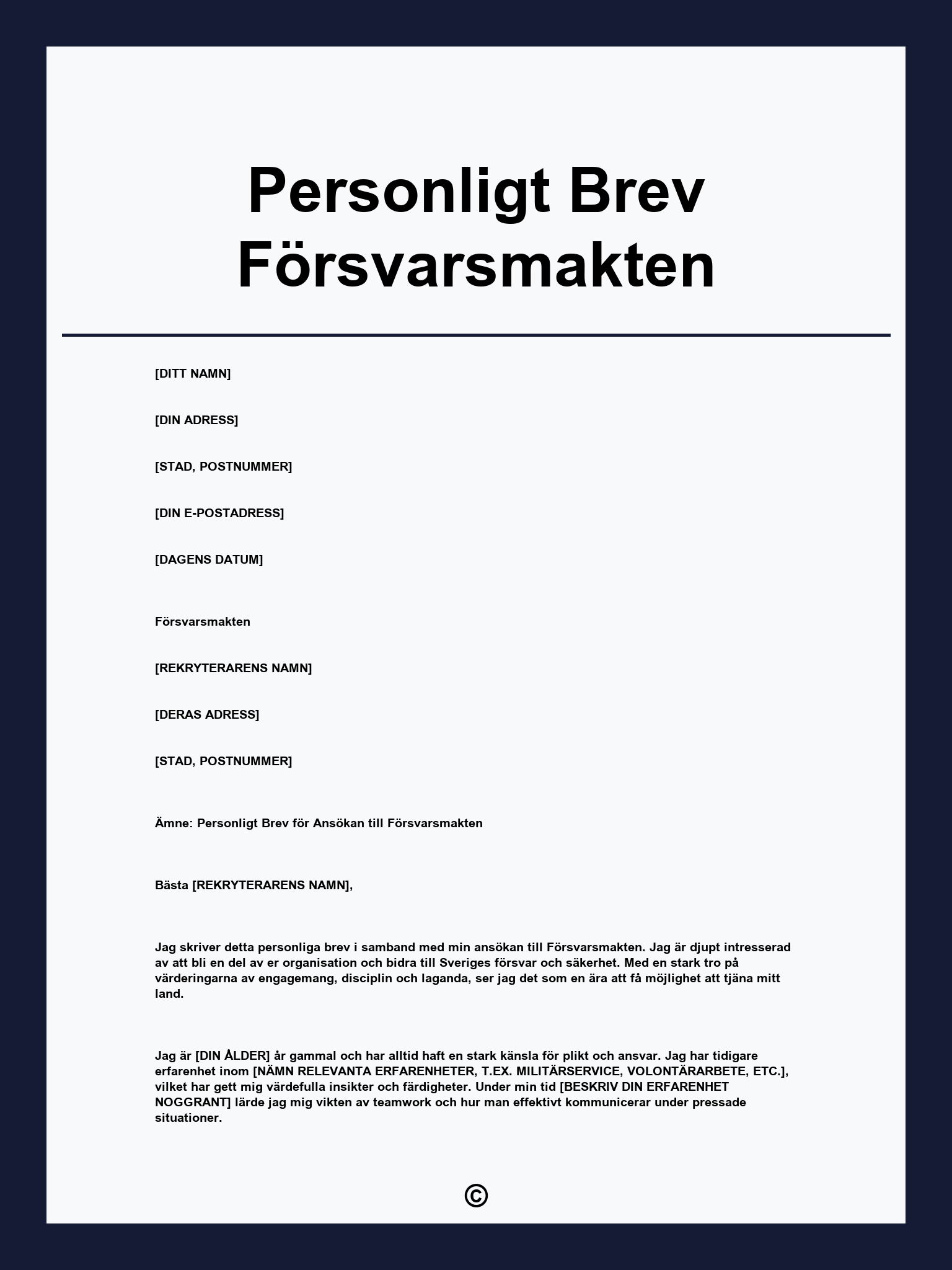 Personligt Brev Försvarsmakten