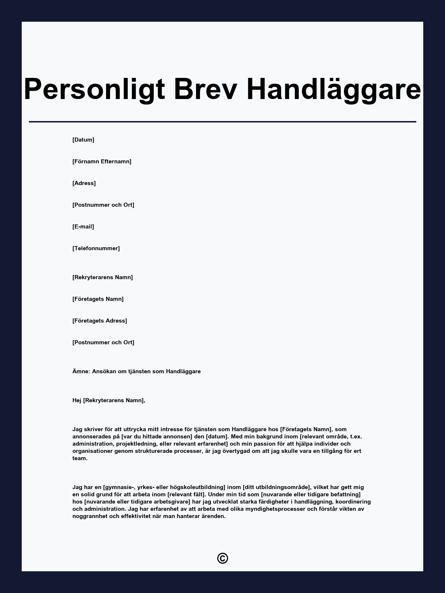 Personligt Brev Handläggare