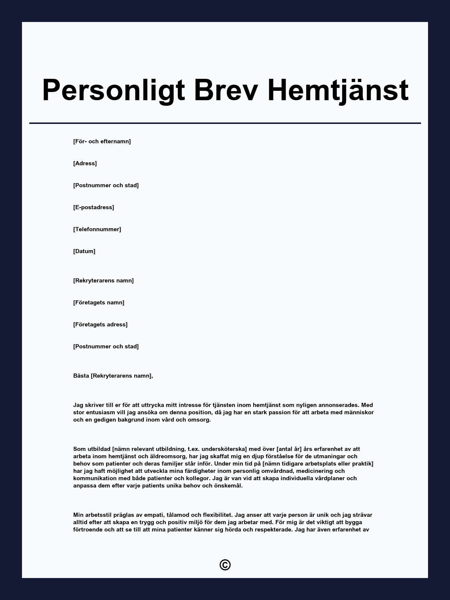 Personligt Brev Hemtjänst