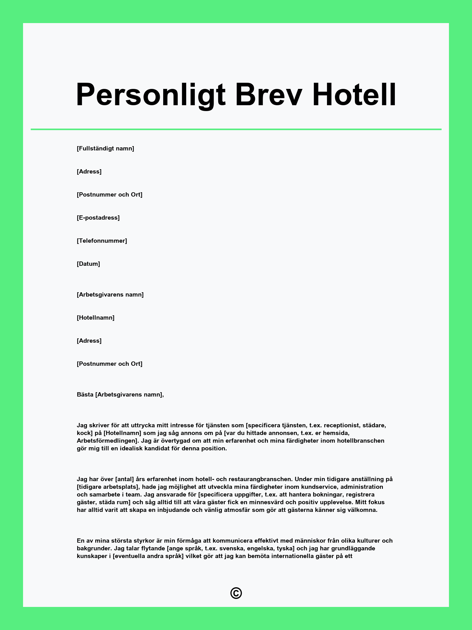 Personligt Brev Hotell