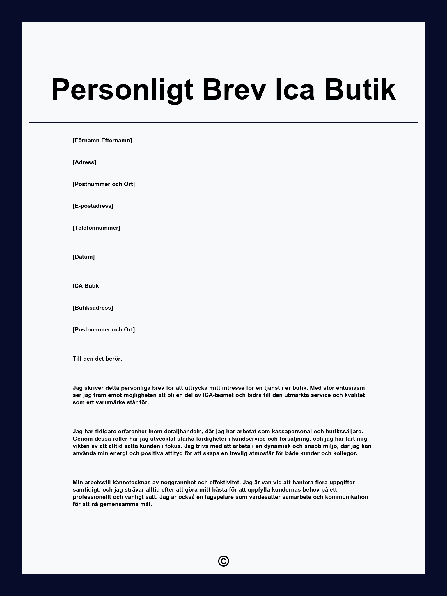 Personligt Brev Ica Butik