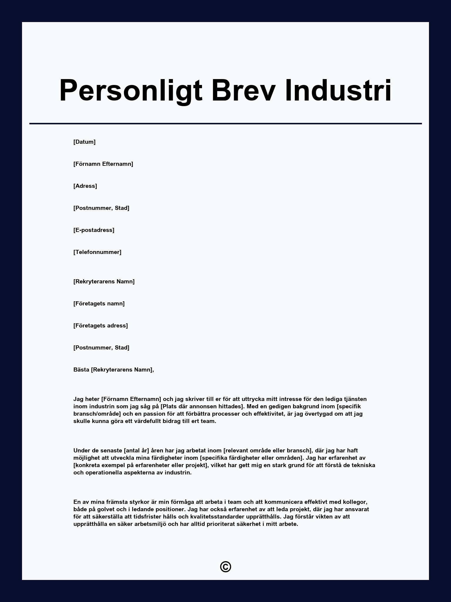 Personligt Brev Industri
