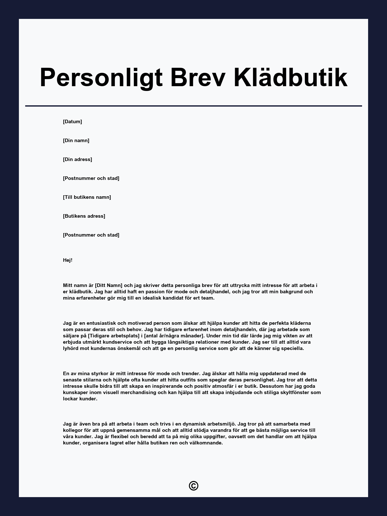 Personligt Brev Klädbutik