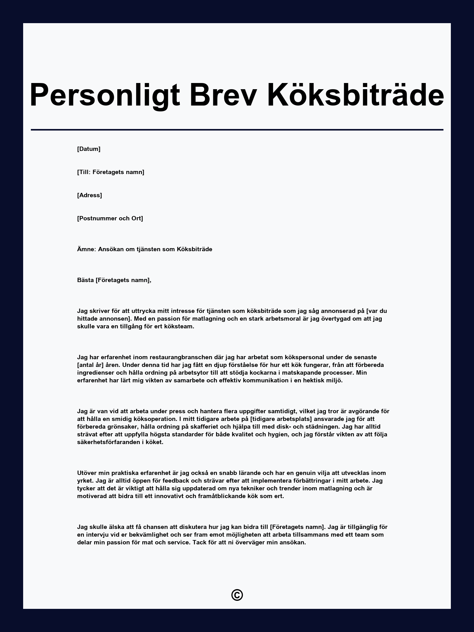 Personligt Brev Köksbiträde