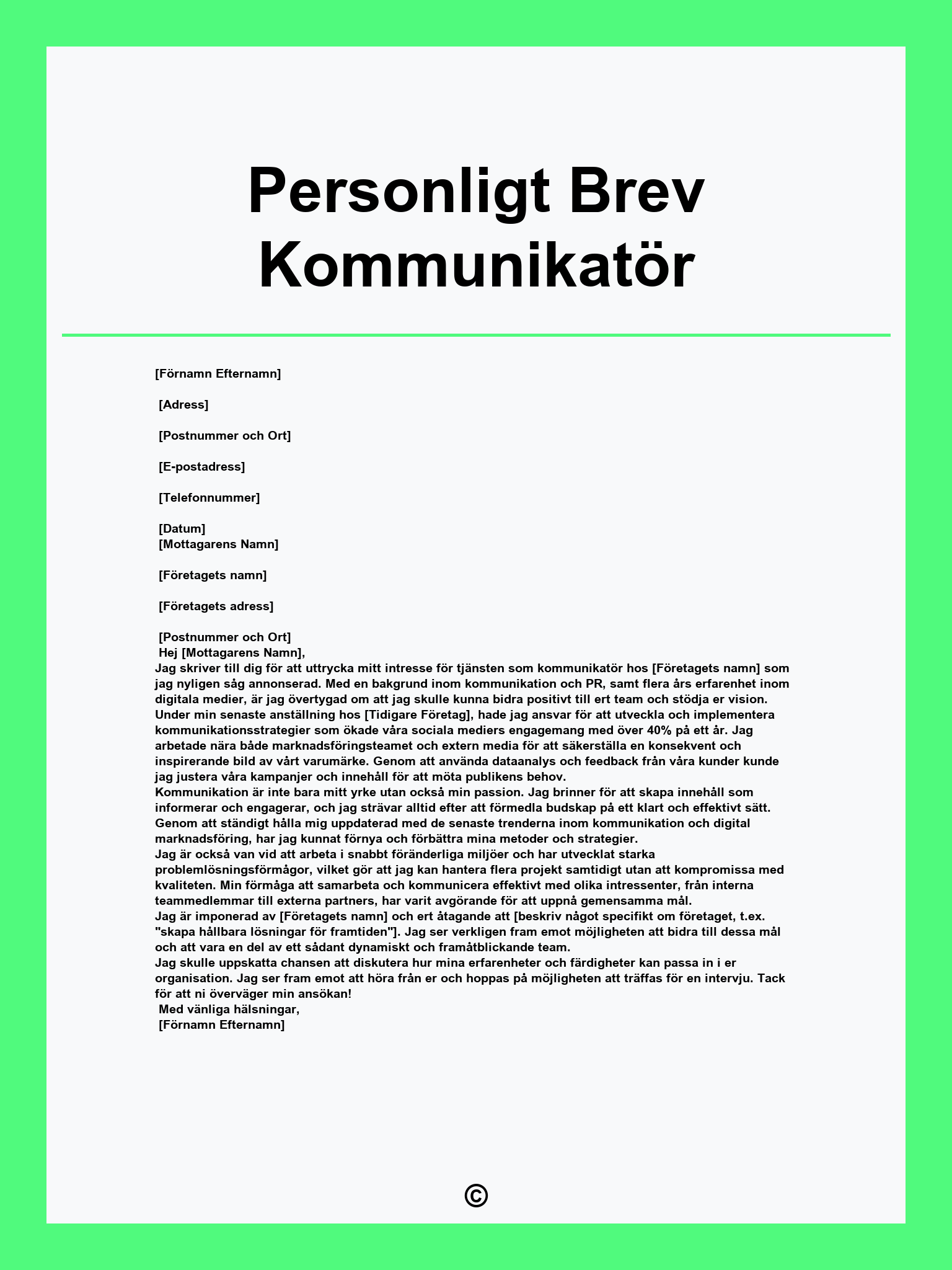 Personligt Brev Kommunikatör
