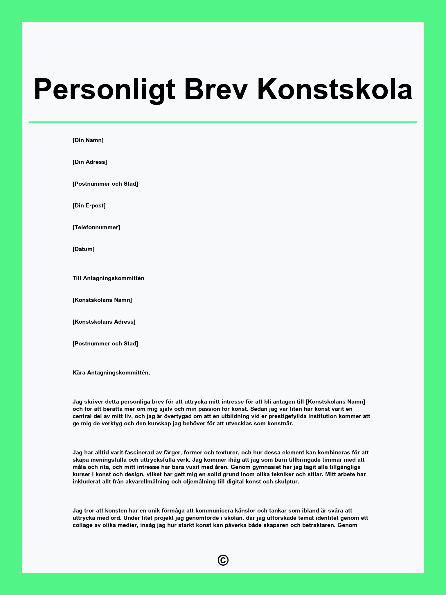 Personligt Brev Konstskola